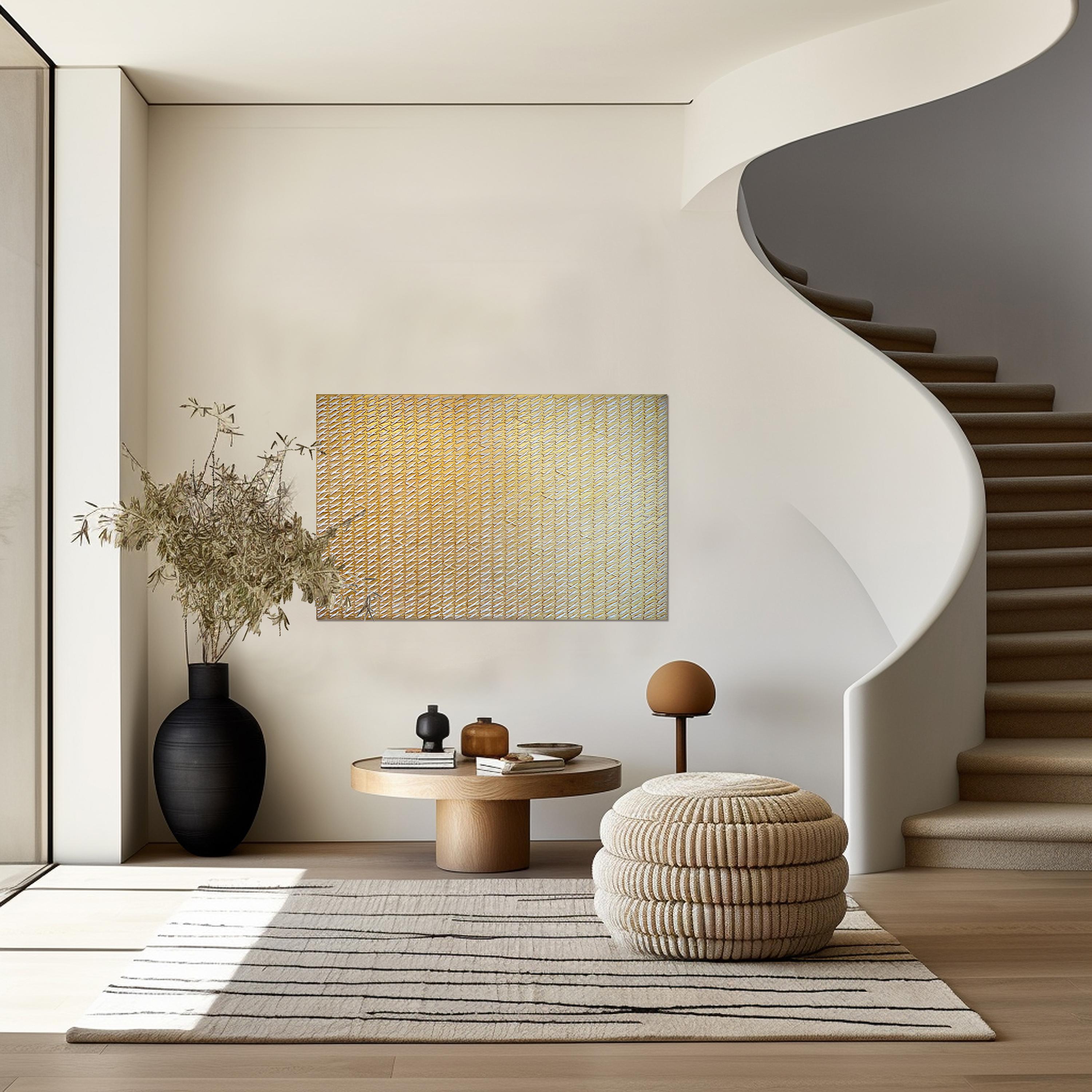 Golden X's by Gunda Jastorff - Contemporary Geometric Textured Painting For Sale 3