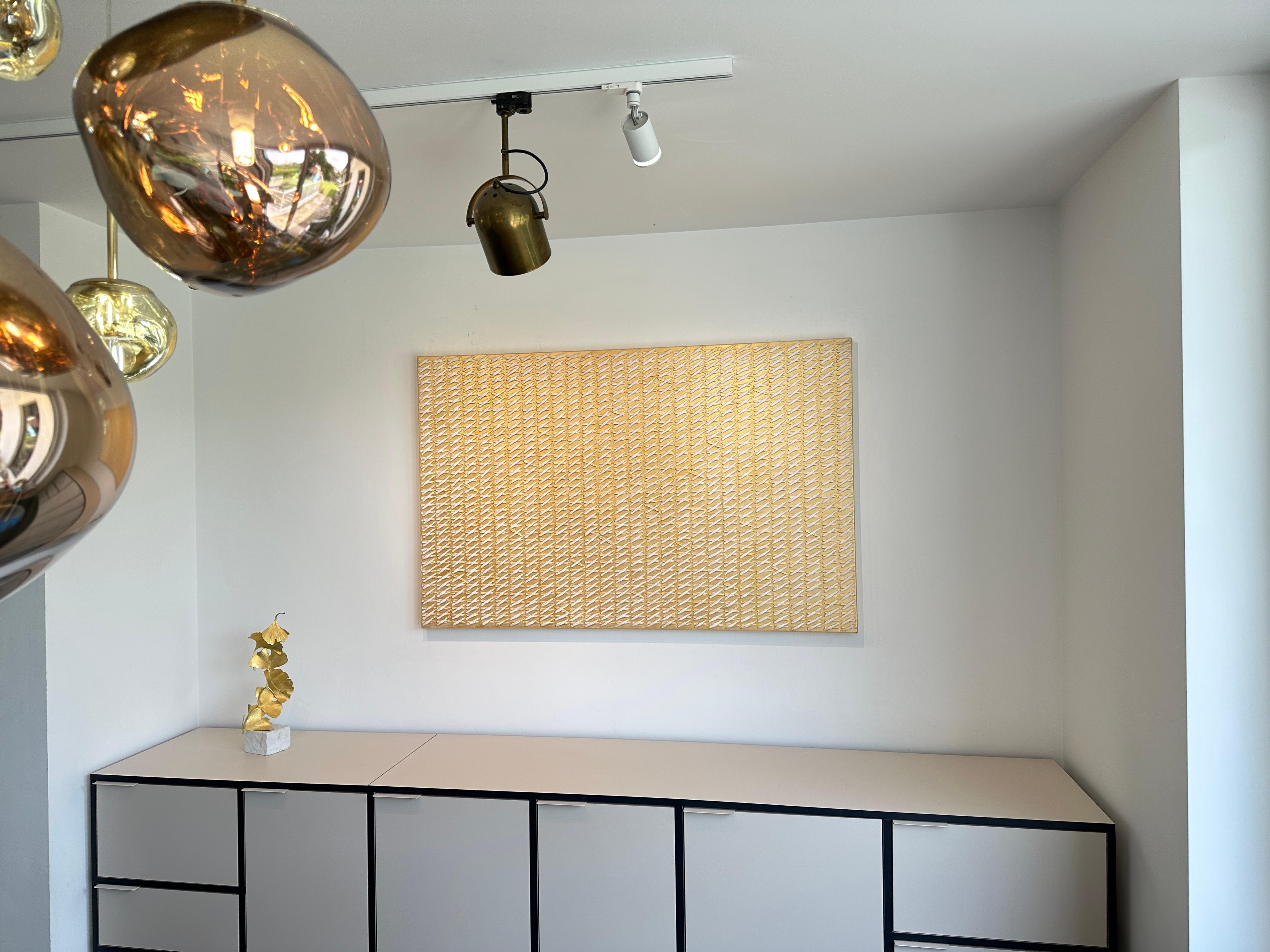 Golden X's by Gunda Jastorff - Contemporary Geometric Textured Painting For Sale 4