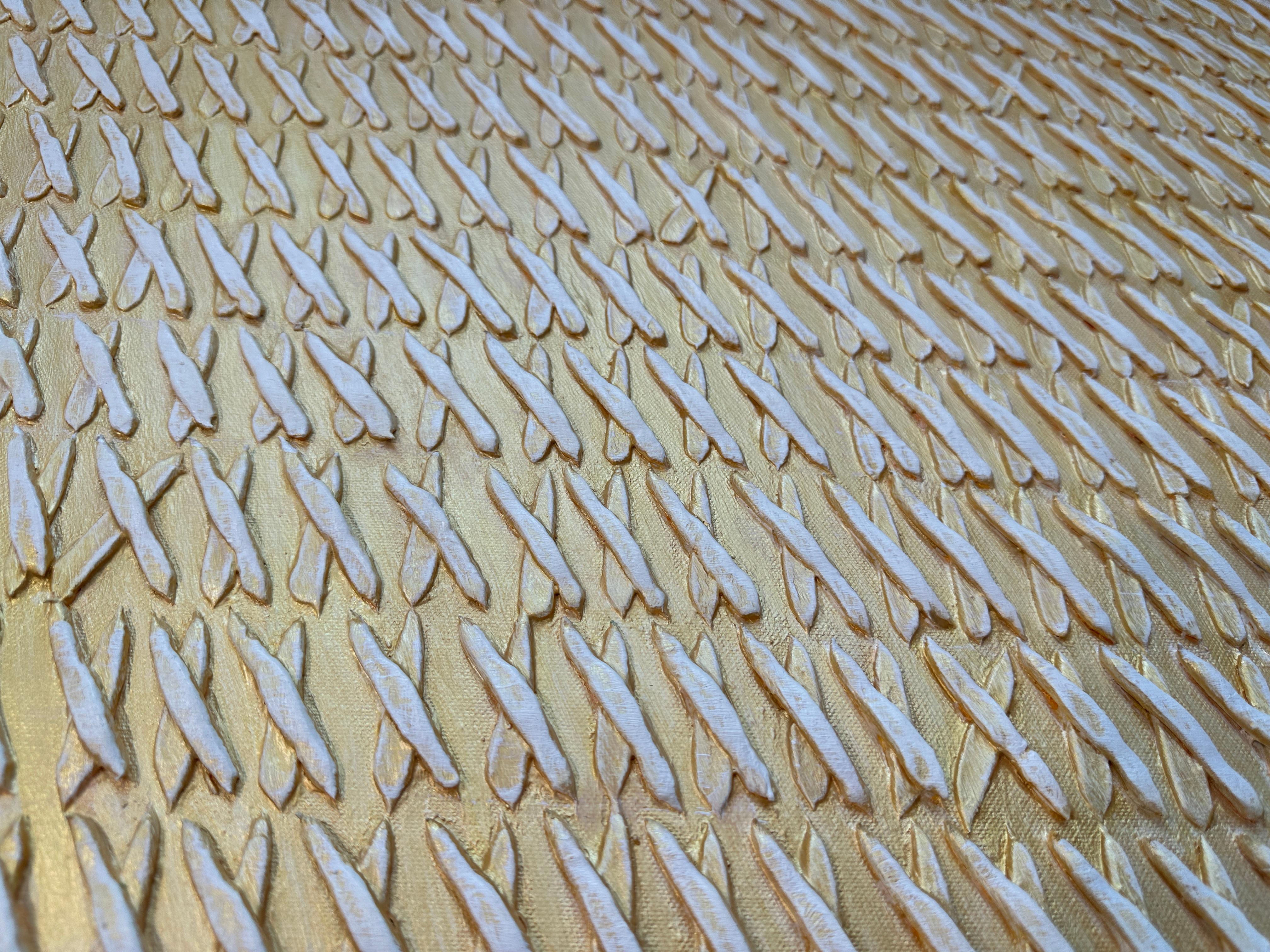 Golden X's by Gunda Jastorff - Contemporary Geometric Textured Painting For Sale 5