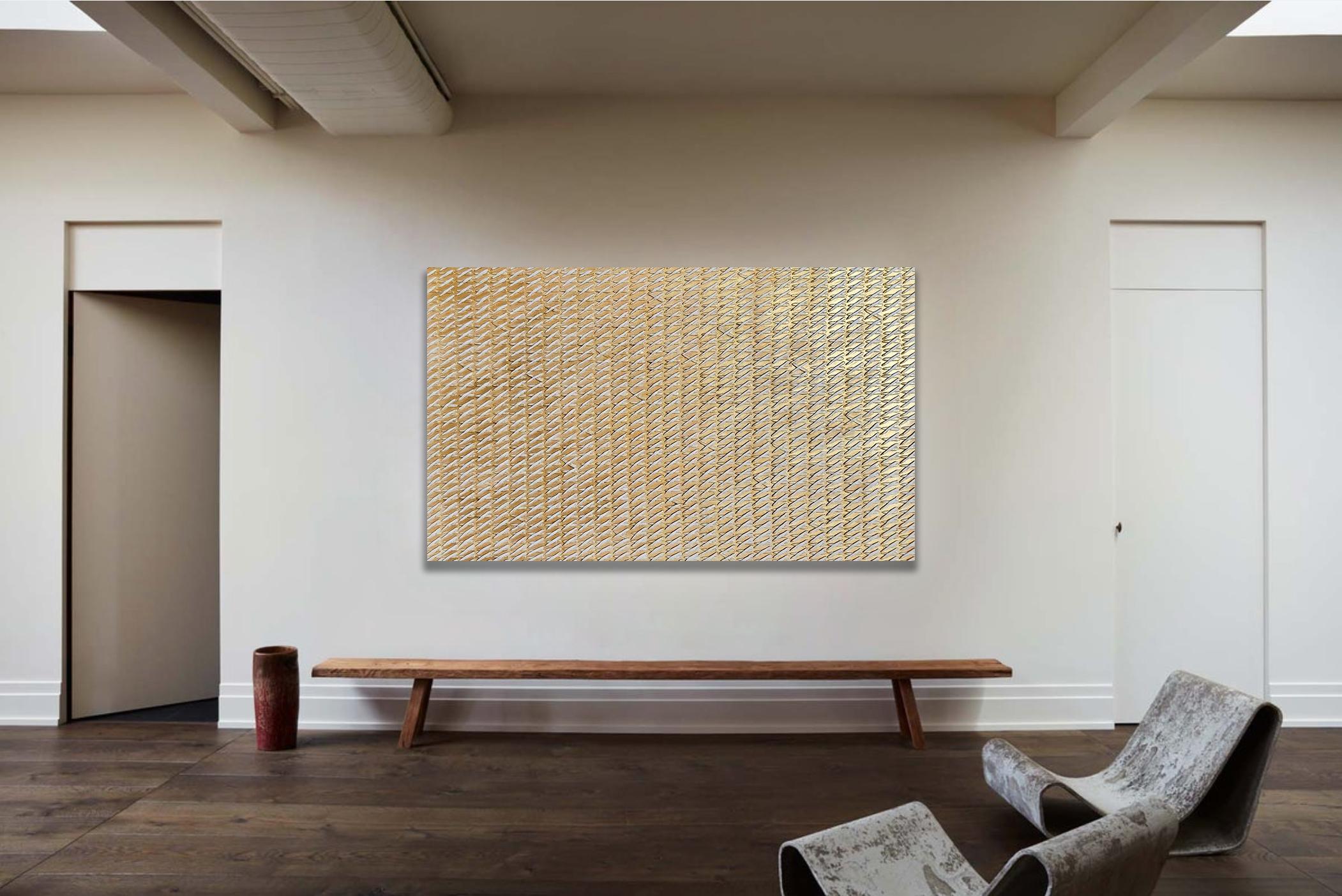 Golden X's by Gunda Jastorff - Contemporary Geometric Textured Painting For Sale 4