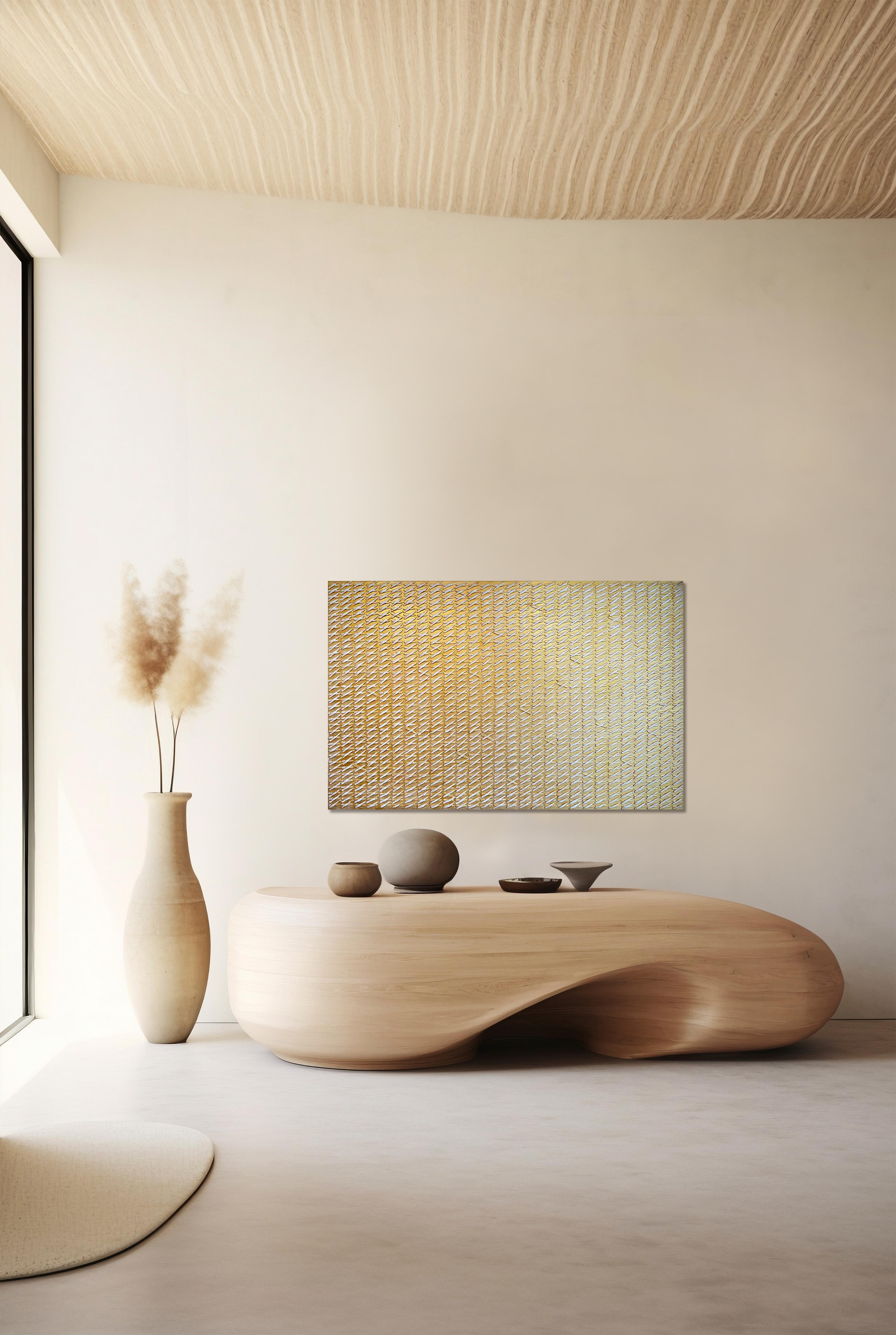Golden X's by Gunda Jastorff - Contemporary Geometric Textured Painting For Sale 6