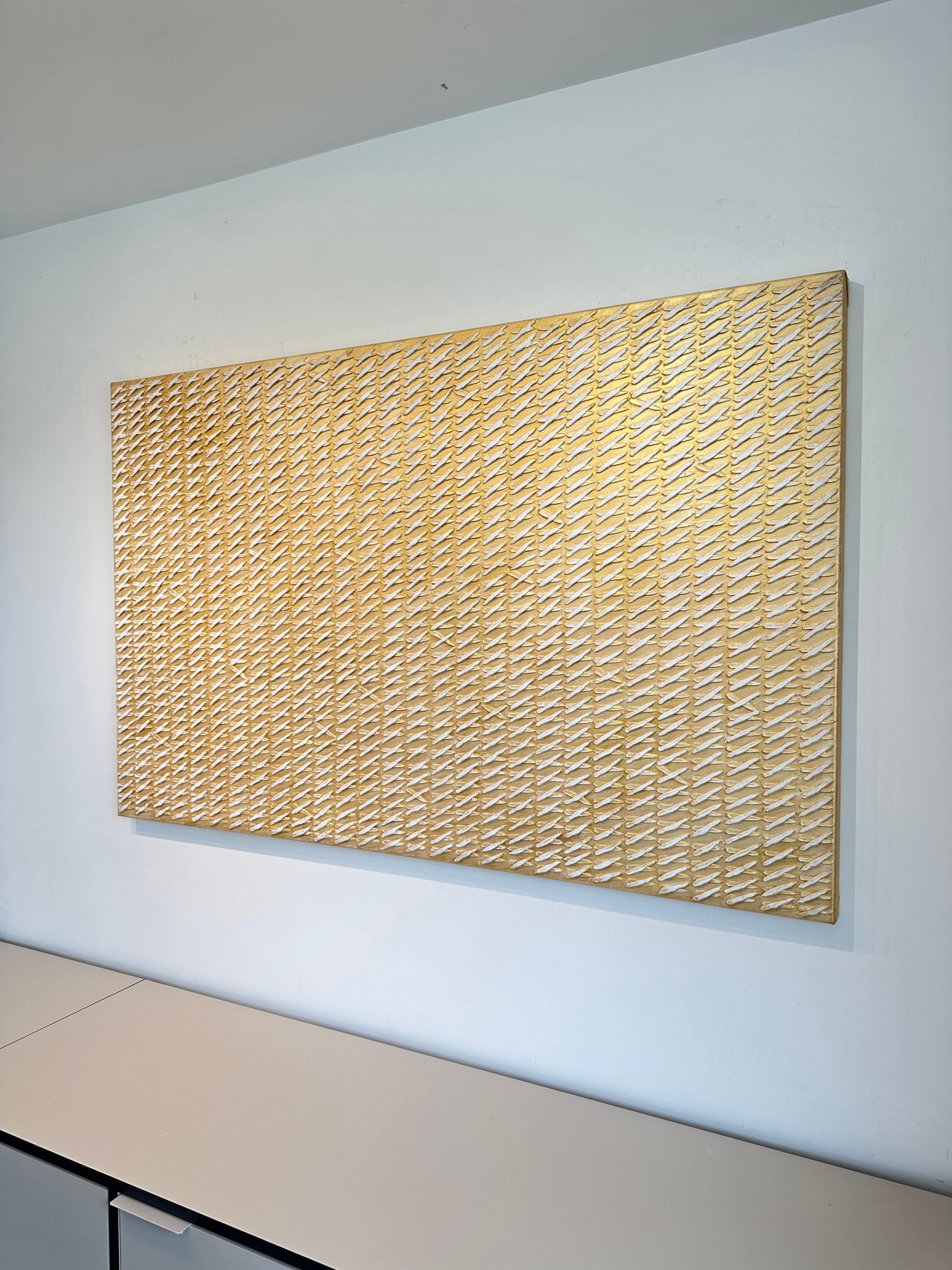 Golden X's by Gunda Jastorff - Contemporary Geometric Textured Painting For Sale 7