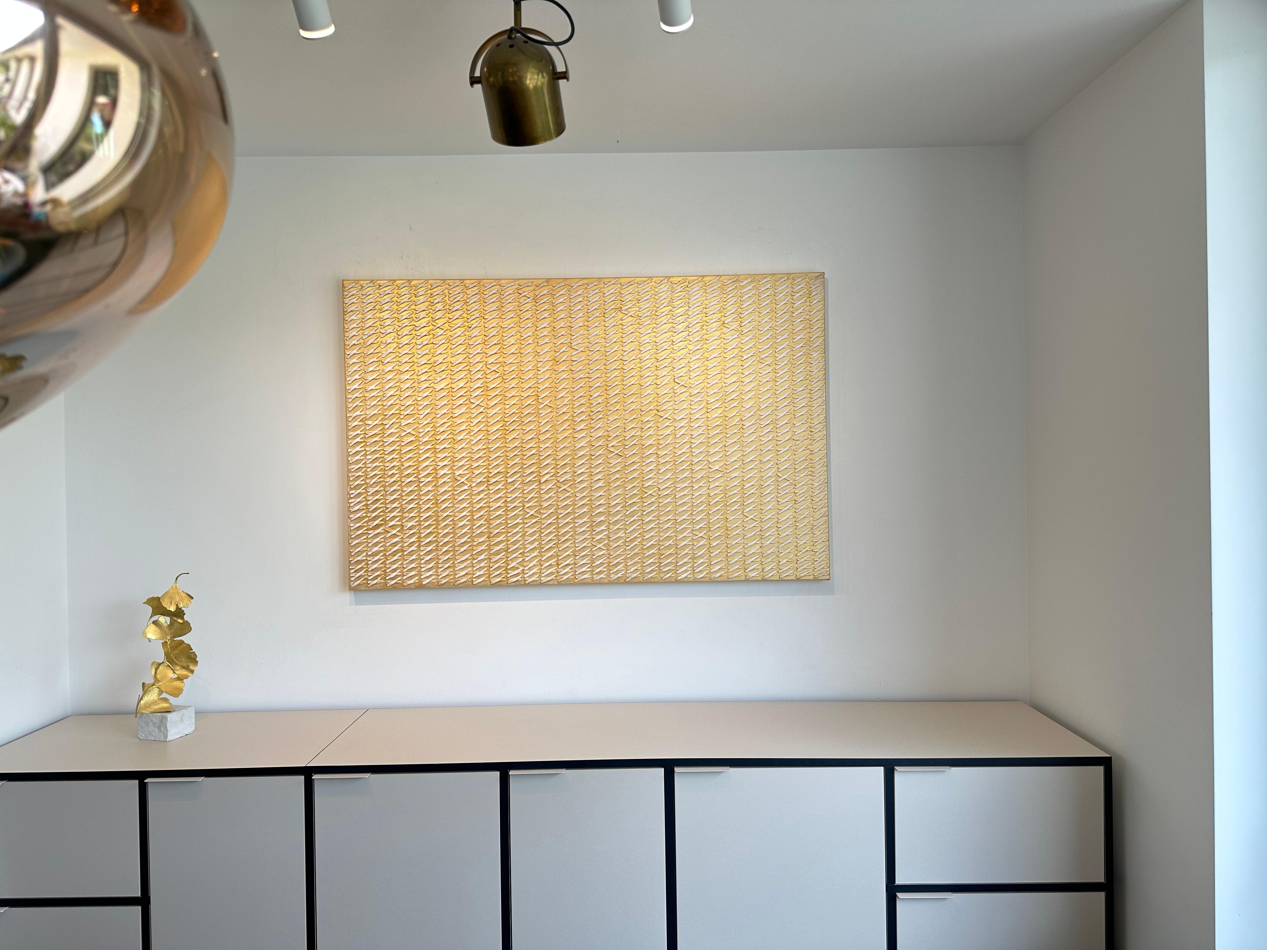 Golden X's by Gunda Jastorff - Contemporary Geometric Textured Painting For Sale 8