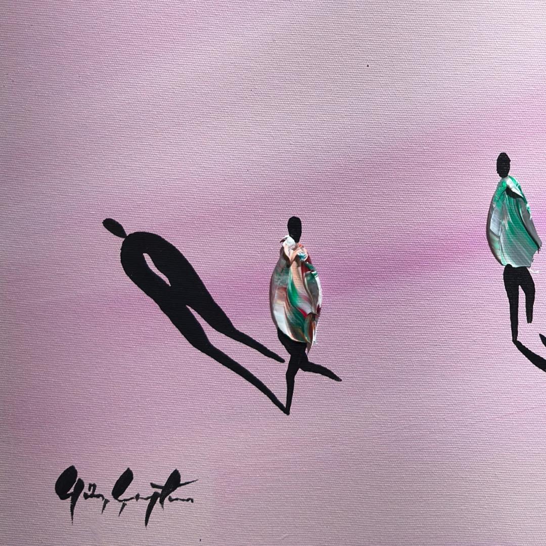 Olio su tela: 'Trovare la propria' - Figurative Painting Grigio di Gunes Caglarcan