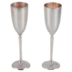 Retro Gunilla Lindahl for Scandia Present. Two large champagne flutes in plated silver