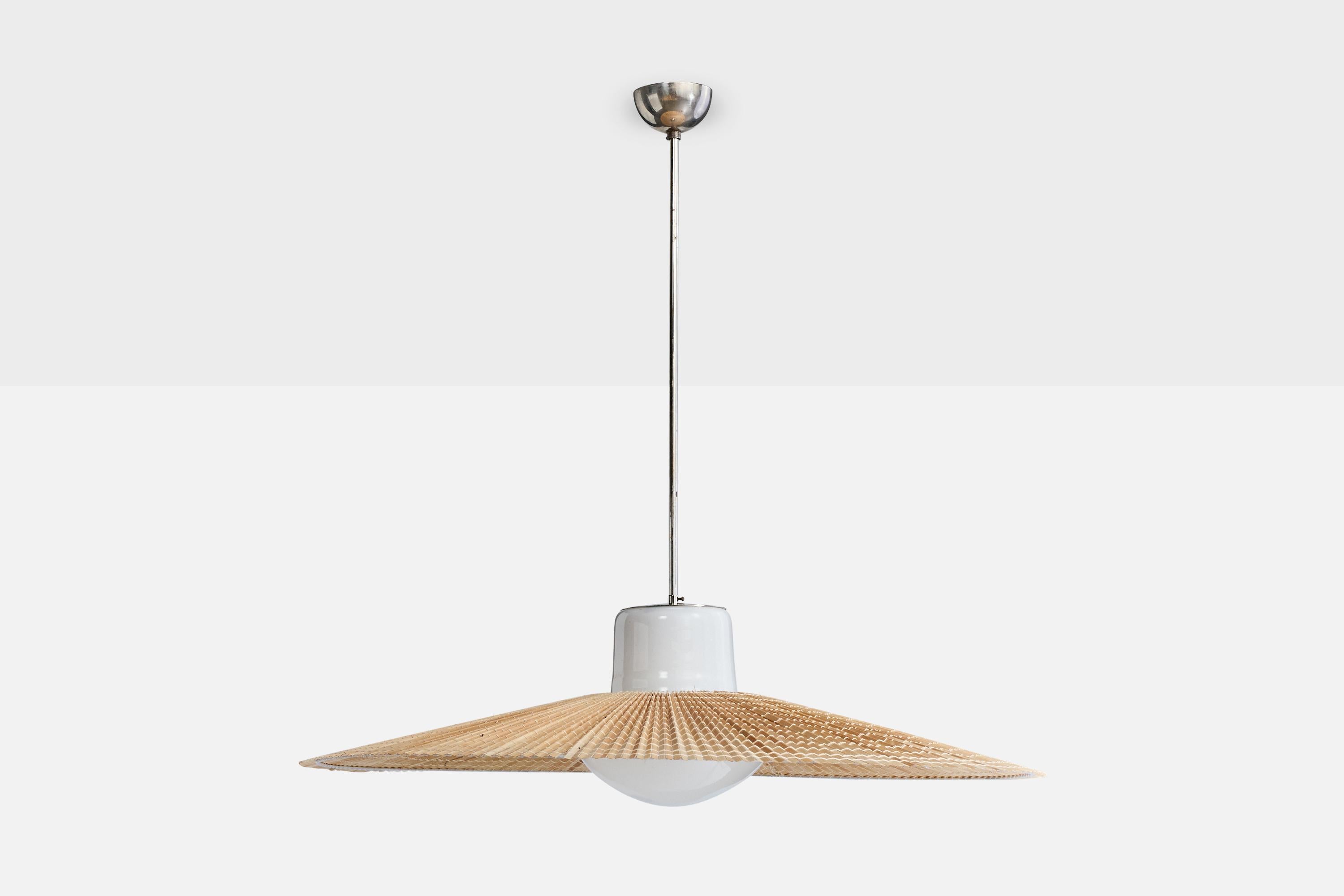 Gunilla Ljung, Lámpara colgante, Cristal, Cromo, Caña, Finlandia, Década de 1940 Moderno de mediados de siglo en venta