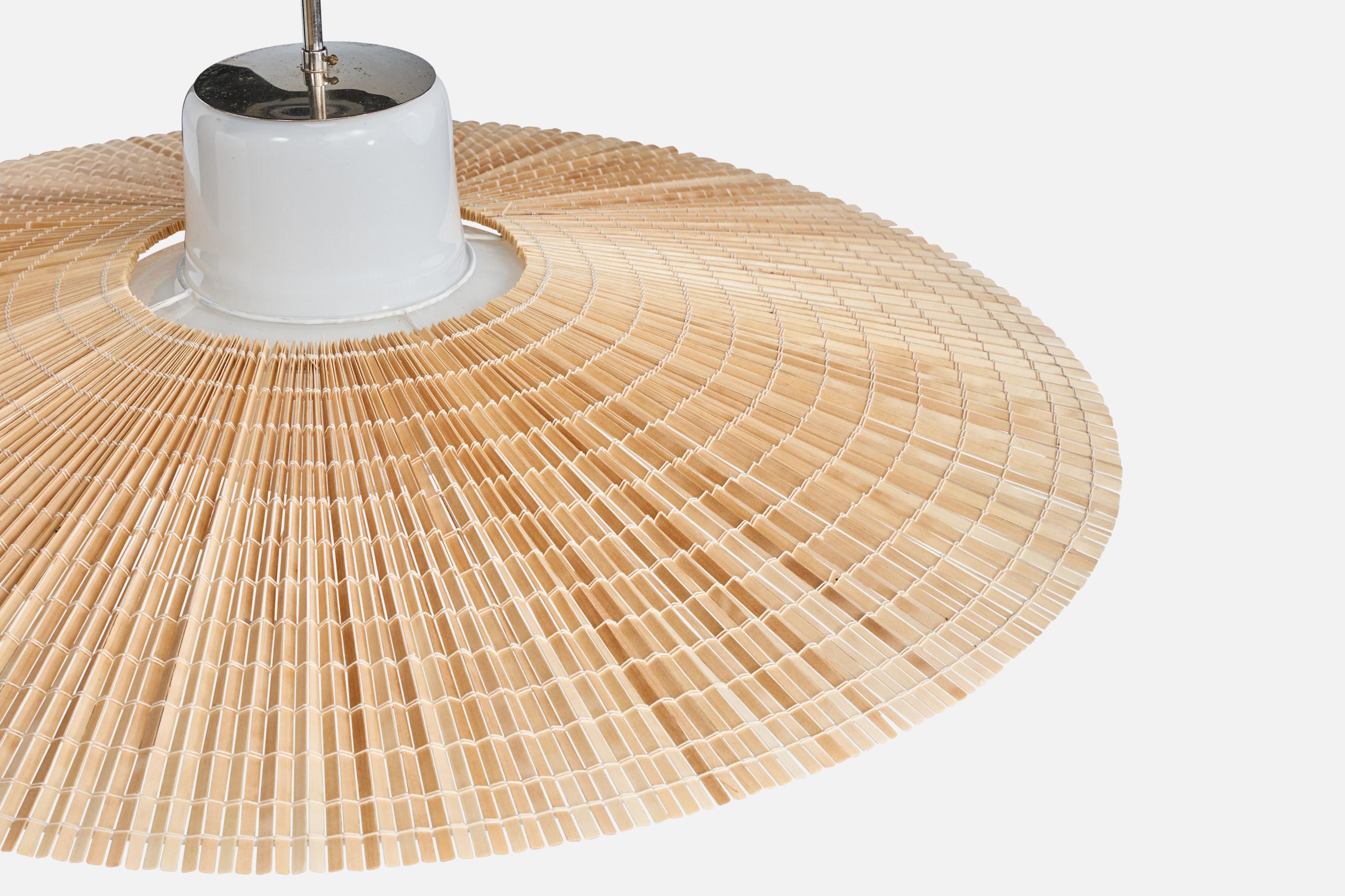 Gunilla Ljung, Lámpara colgante, Cristal, Cromo, Caña, Finlandia, Década de 1940 Junco en venta