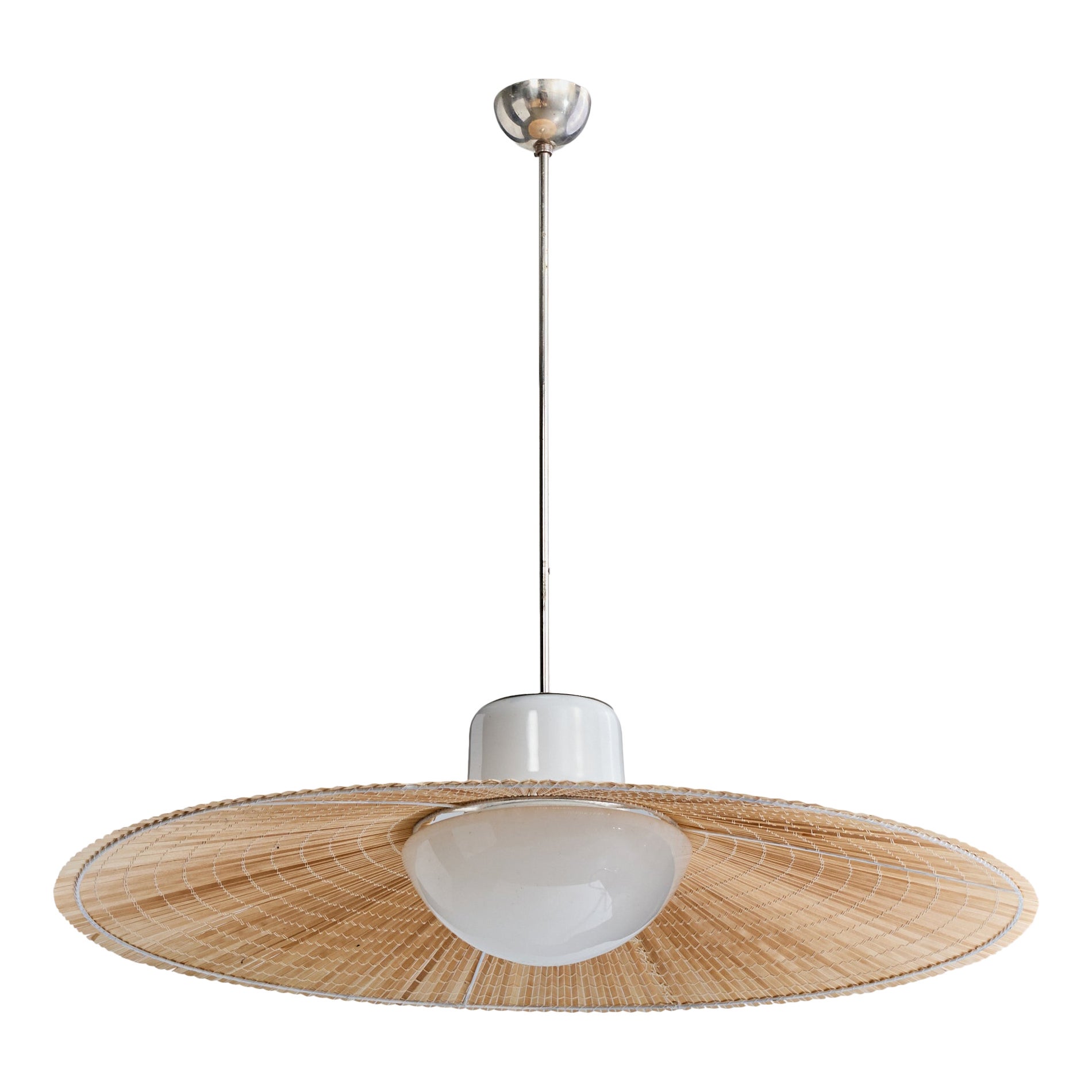 Gunilla Ljung, lampe à suspension, verre, chrome, roseau, Finlande, années 1940