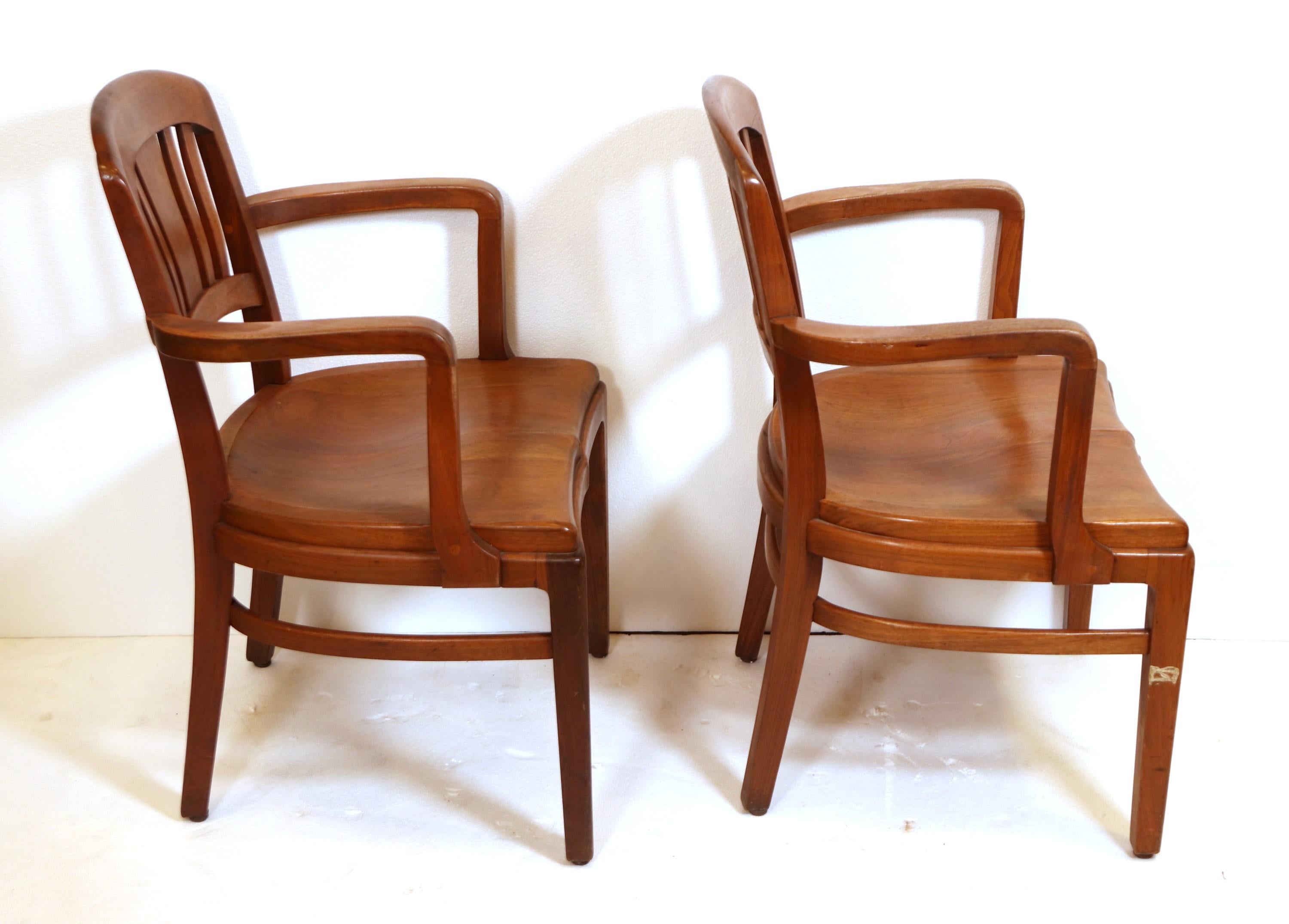 American Gunlocke Art Deco Pair of Walnut Office Bankers Chairs