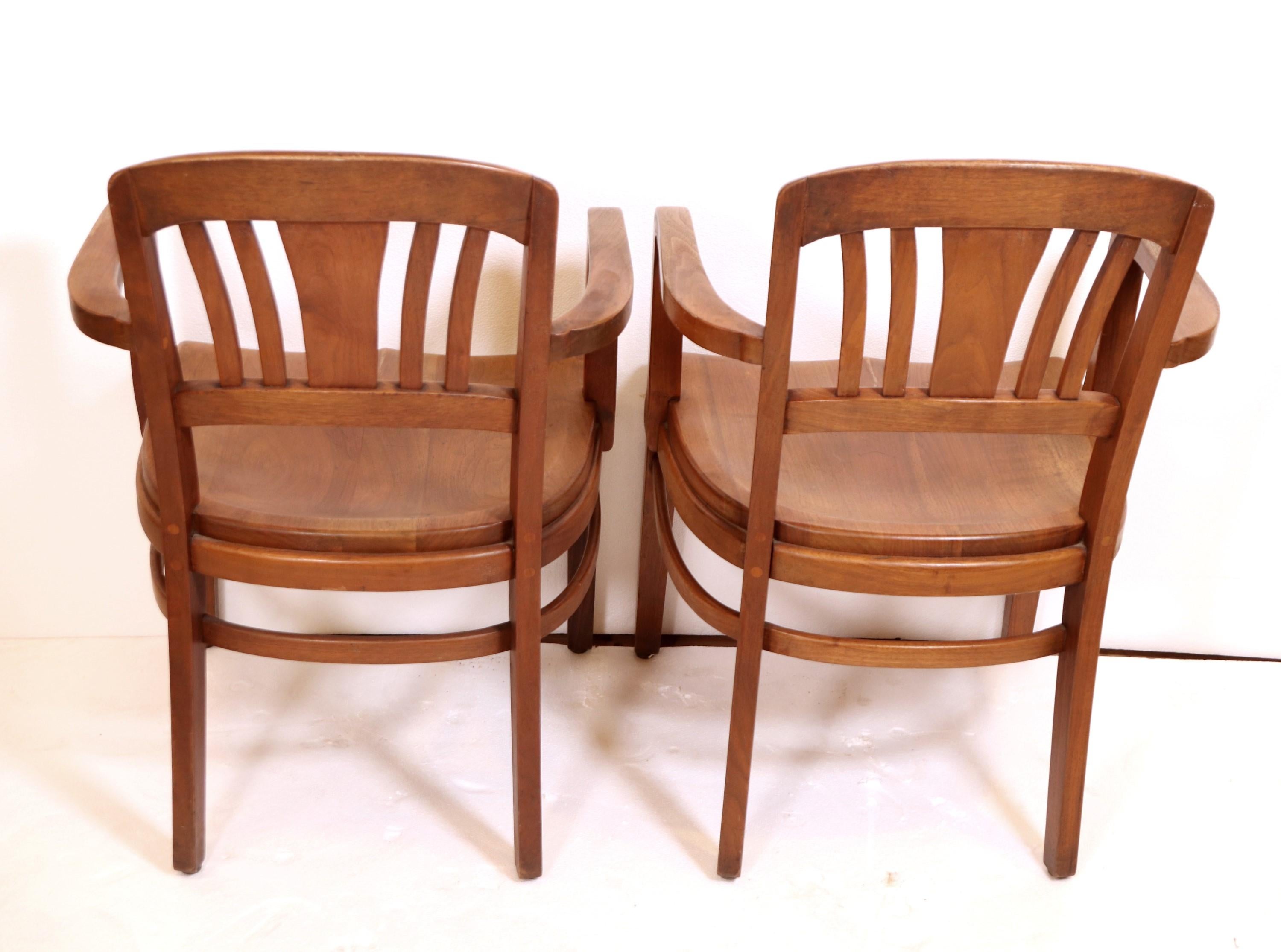 Gunlocke Art Deco Pair of Walnut Office Bankers Chairs 3