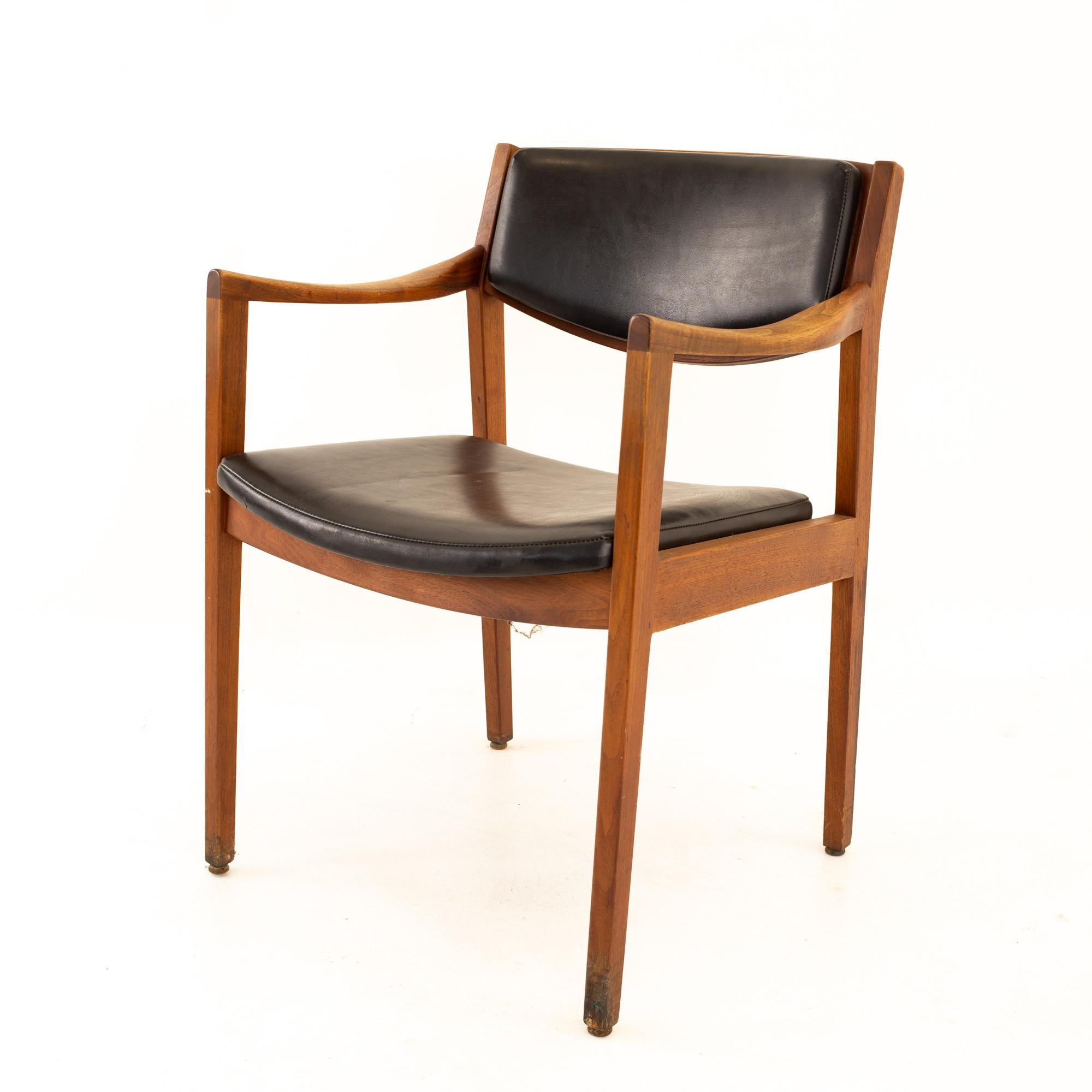 Late 20th Century Gunlocke Midcentury Walnut and Black Leather Occassional Chairs, Pair
