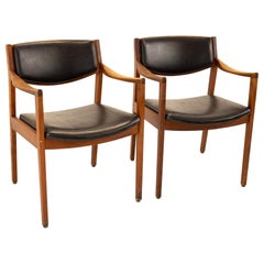 Gunlocke Midcentury Walnut and Black Leather Occassional Chairs, Pair