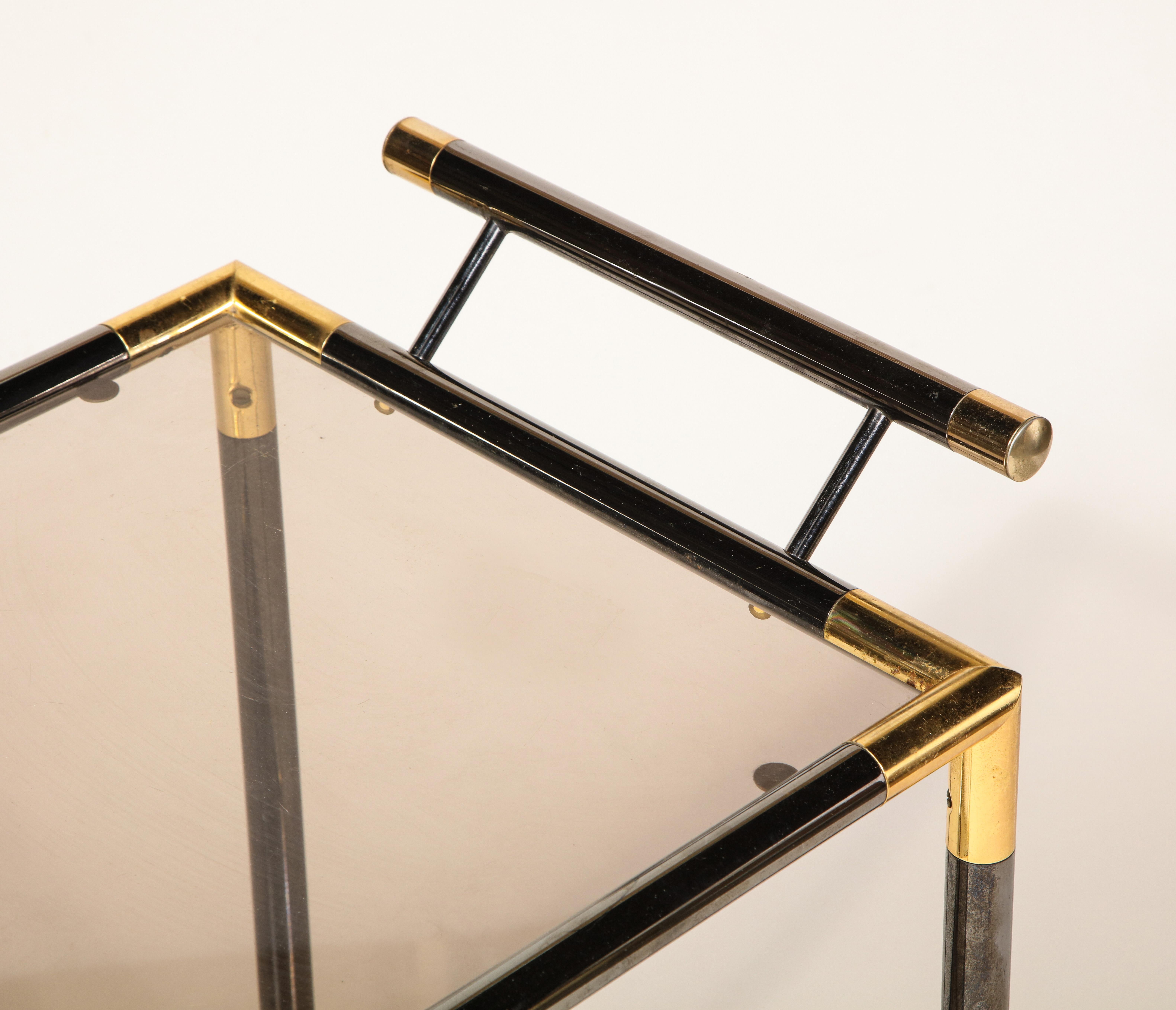 Late 20th Century Gunmetal and Brass Bar Cart, Italy, 1980s
