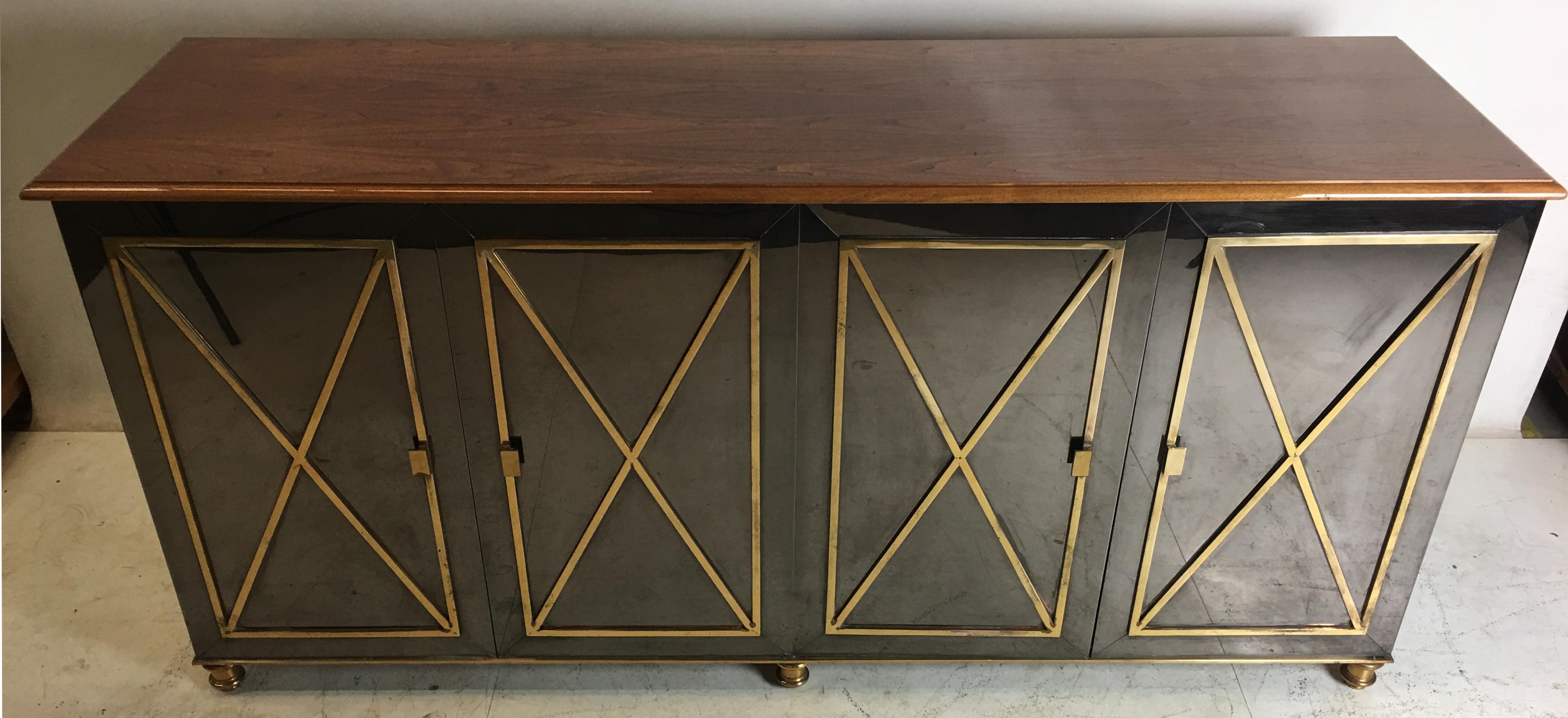 French Gunmetal and Brass Sideboard in the Style of Maison Jansen