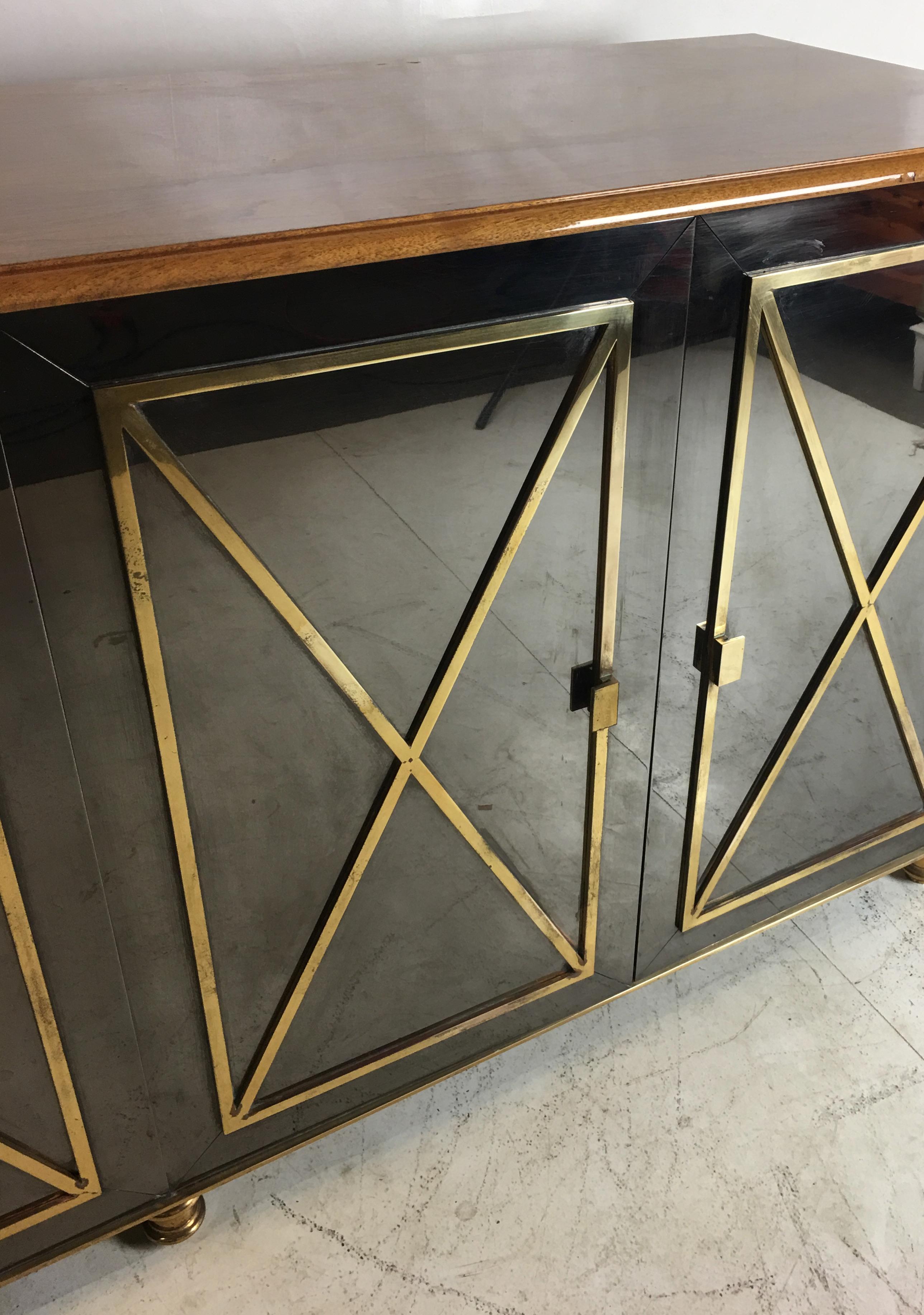 Late 20th Century Gunmetal and Brass Sideboard in the Style of Maison Jansen