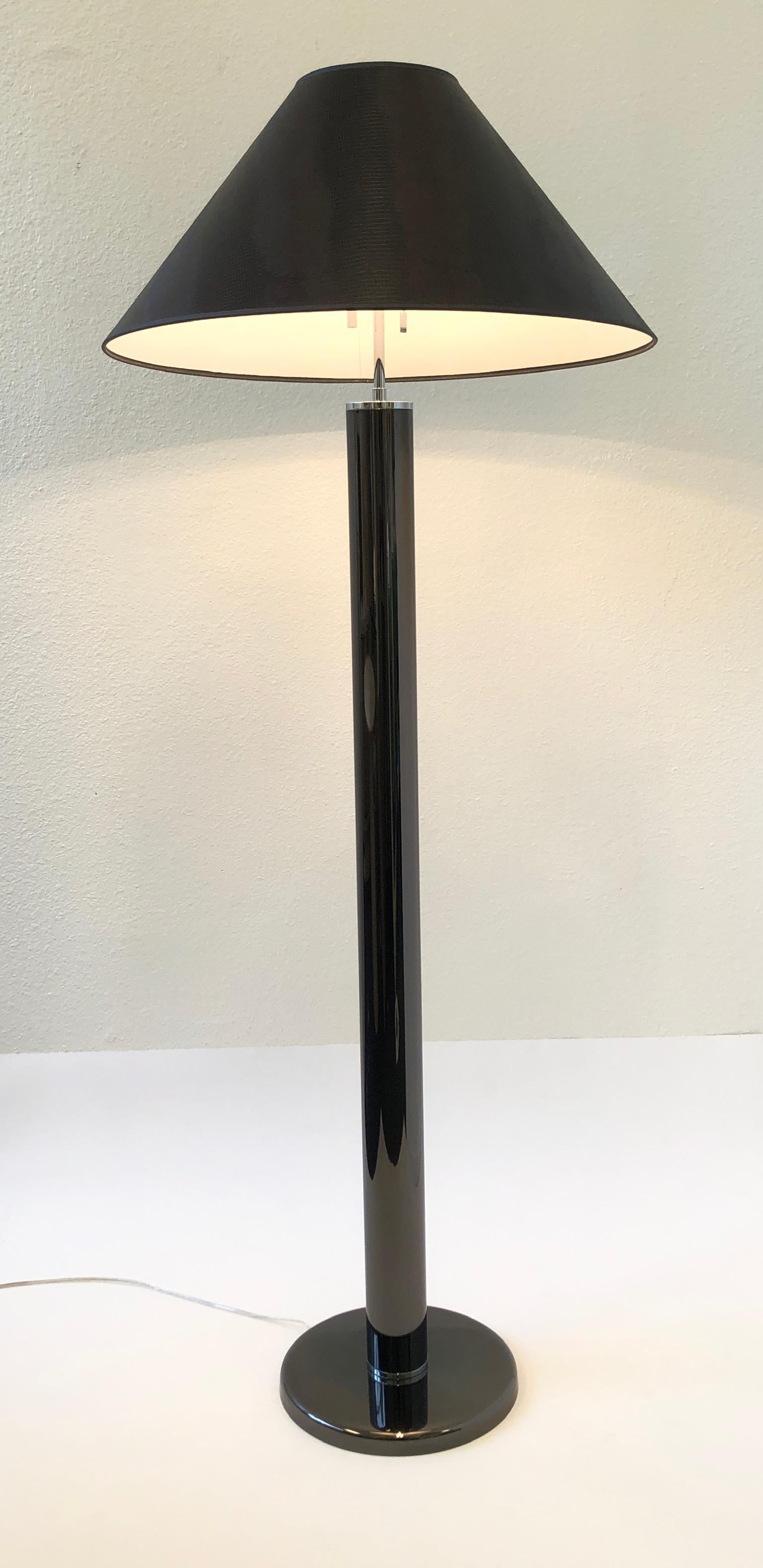 Metal Gunmetal and Chrome Floor Lamp by Karl Springer For Sale