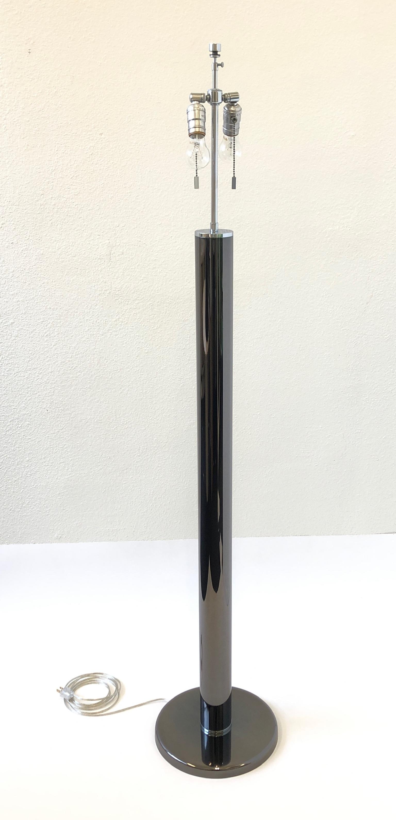 Gunmetal and Chrome Floor Lamp by Karl Springer For Sale 2