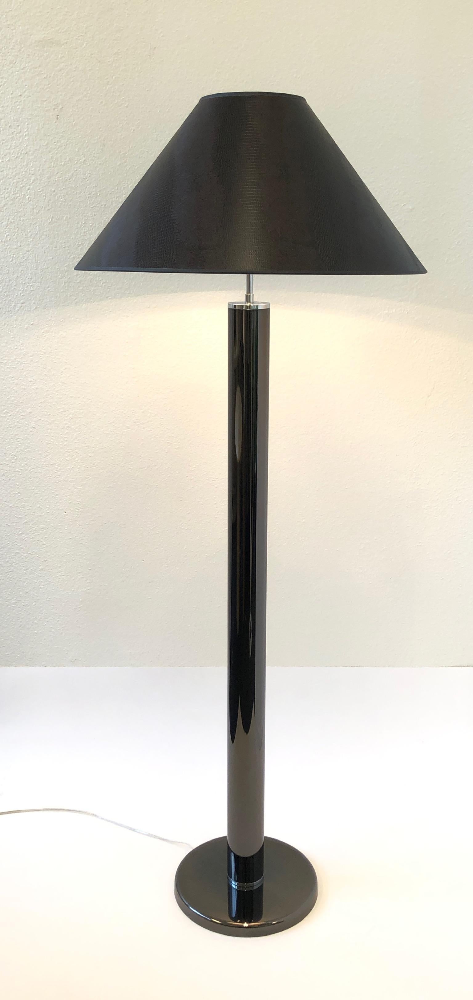 Gunmetal and Chrome Floor Lamp by Karl Springer For Sale 3
