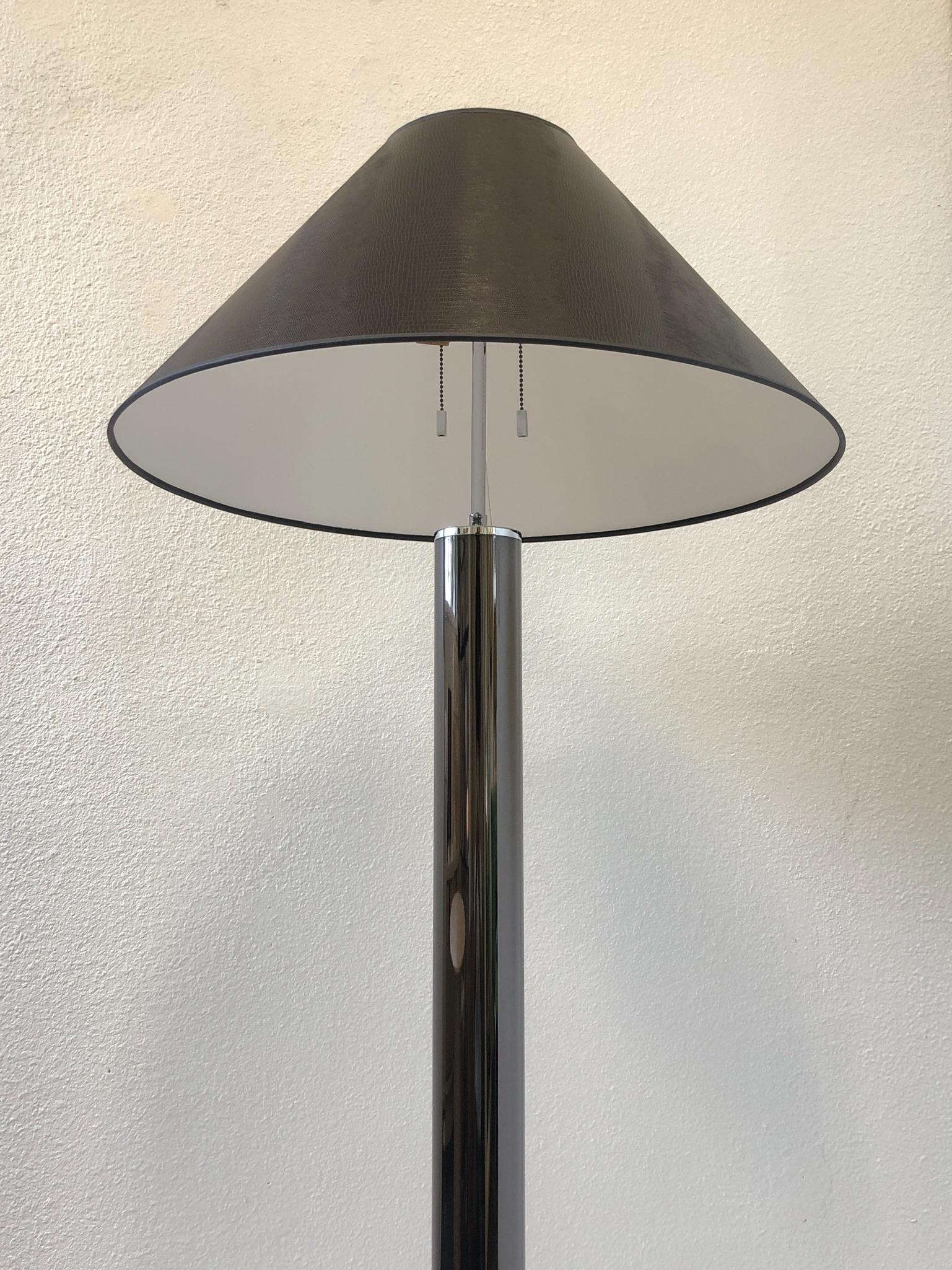 American Gunmetal and Chrome Floor Lamp by Karl Springer For Sale