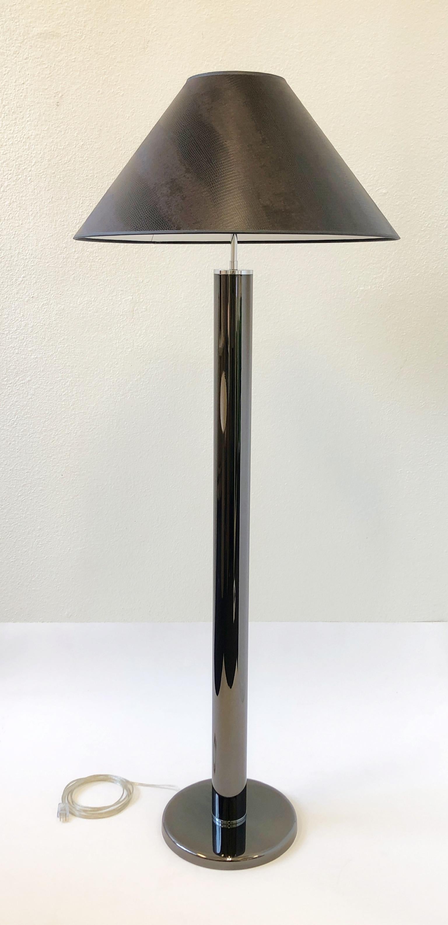 Gunmetal and Chrome Floor Lamp by Karl Springer In Excellent Condition For Sale In Palm Springs, CA