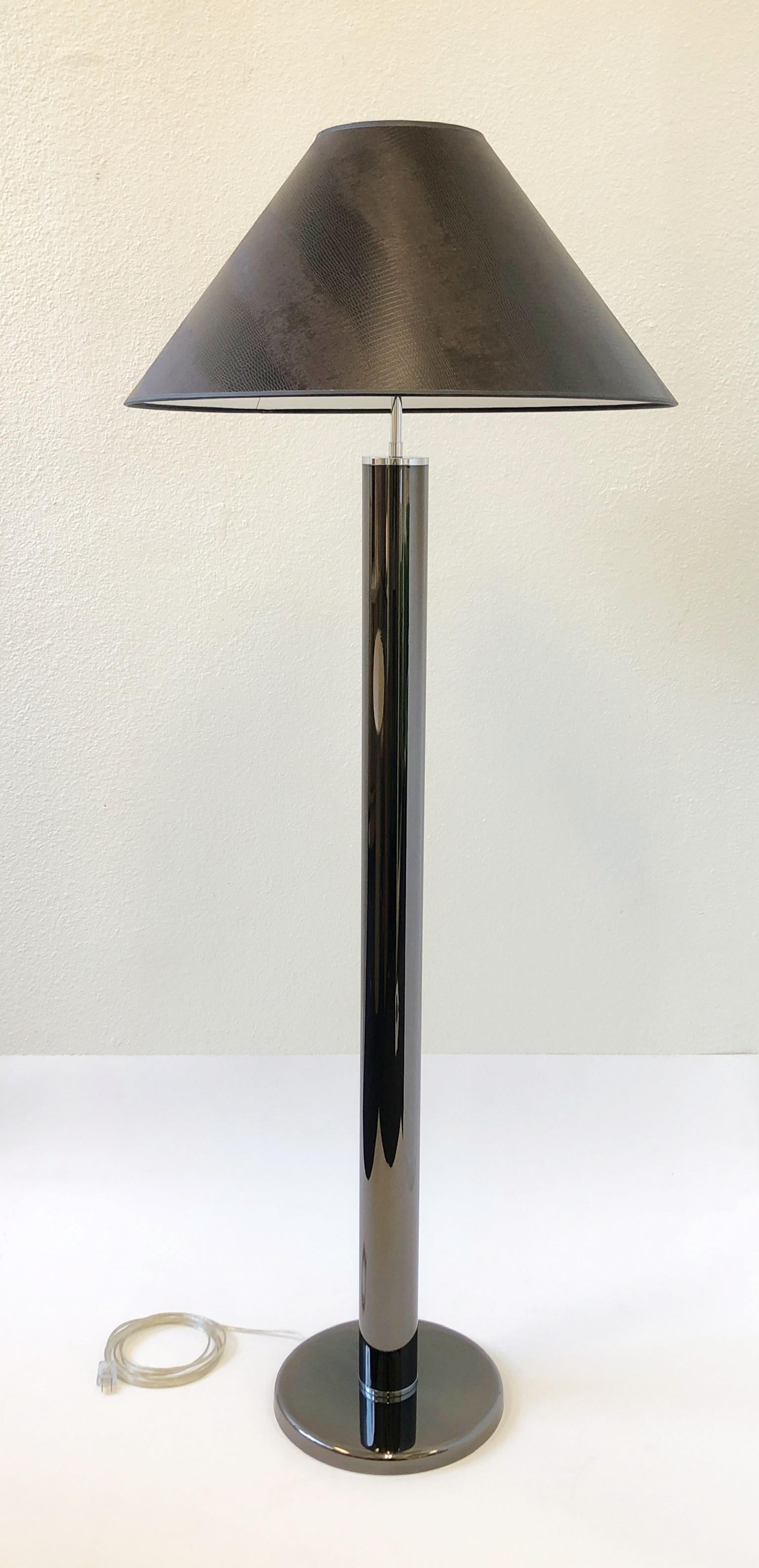 Métal Lampadaire en bronze et chrome de Karl Springer en vente
