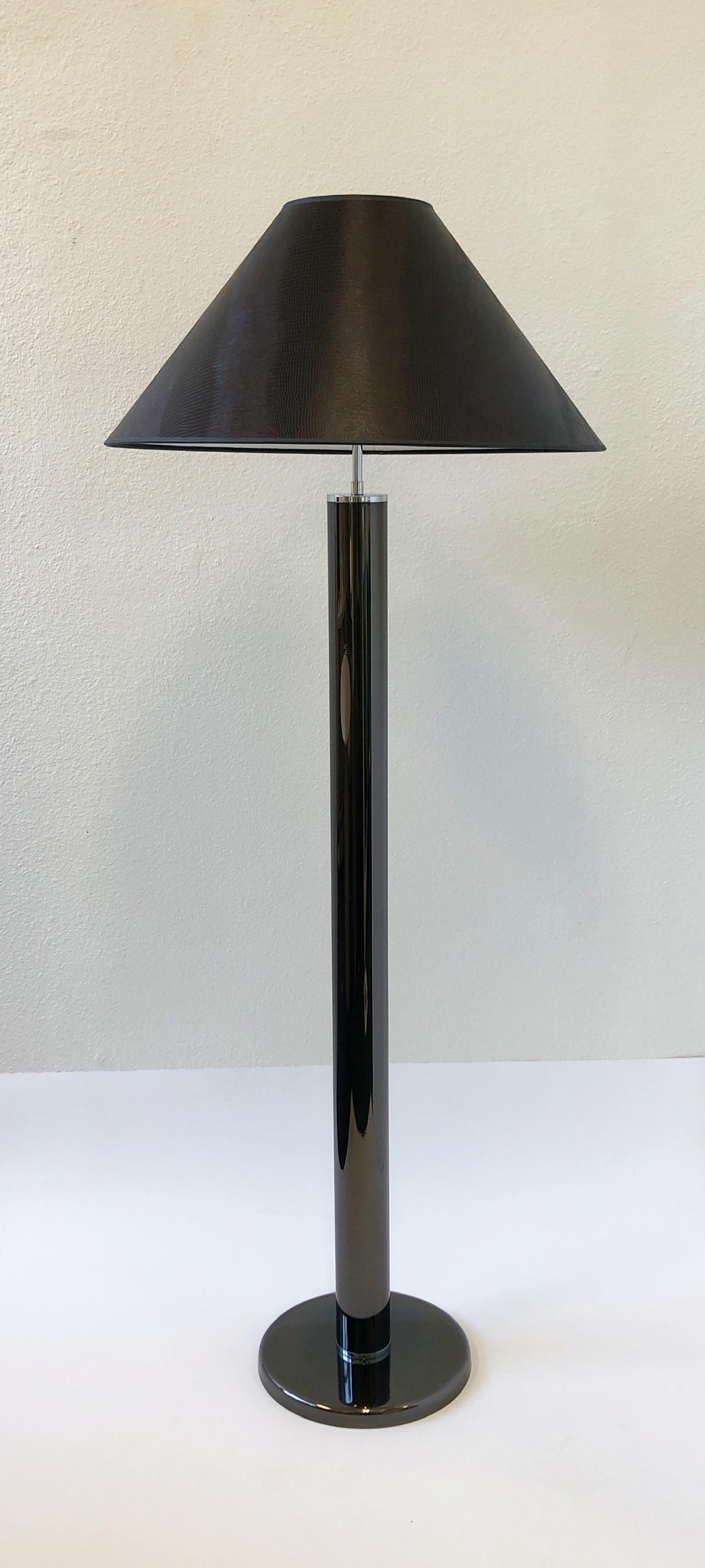 Late 20th Century Gunmetal and Chrome Floor Lamp by Karl Springer For Sale