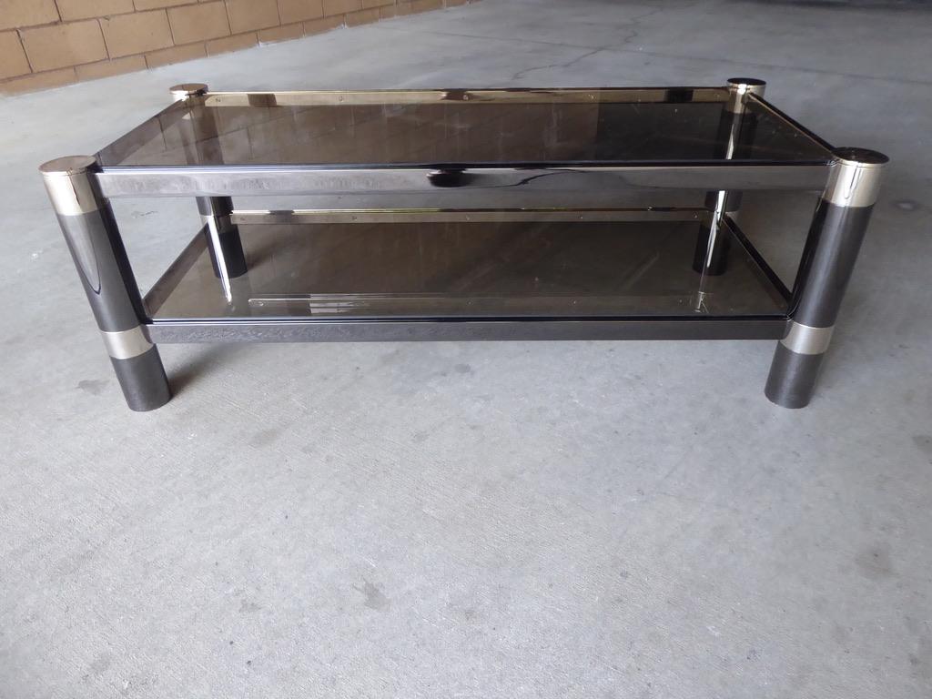 Gunmetal and Nickel-Plated Two-Tier Coffee Table by Karl Springer, circa 1970s For Sale 5