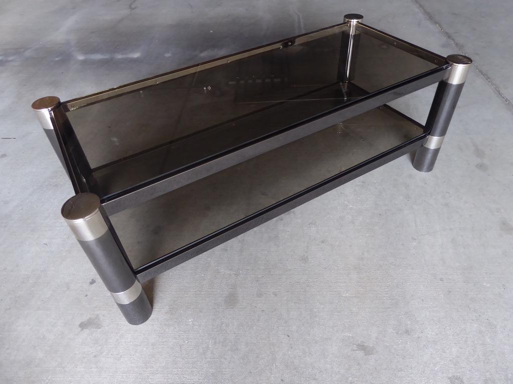 American Gunmetal and Nickel-Plated Two-Tier Coffee Table by Karl Springer, circa 1970s For Sale