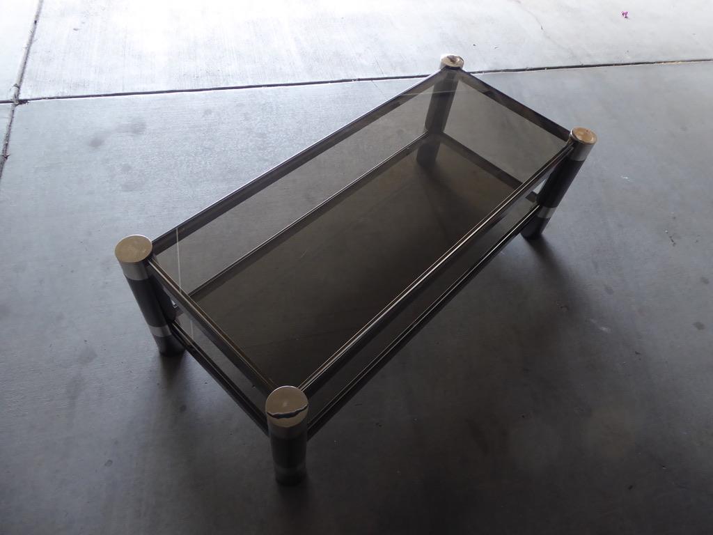 Steel Gunmetal and Nickel-Plated Two-Tier Coffee Table by Karl Springer, circa 1970s For Sale