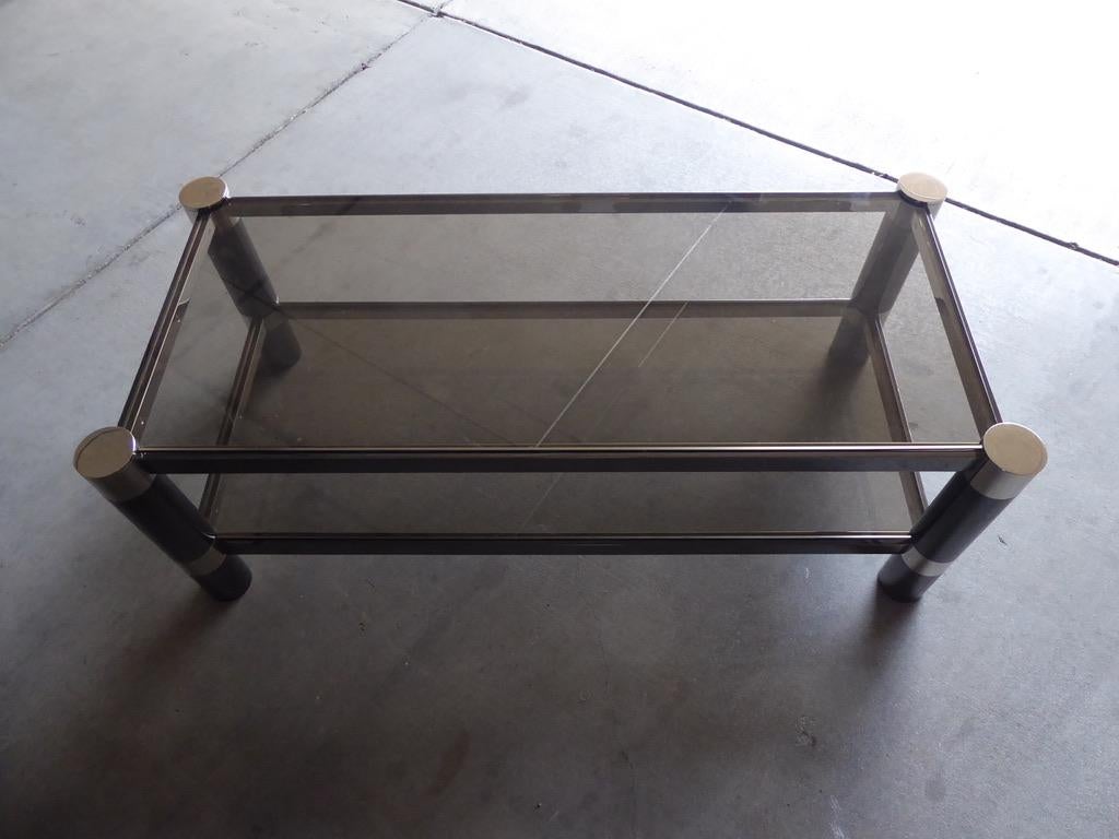 Gunmetal and Nickel-Plated Two-Tier Coffee Table by Karl Springer, circa 1970s For Sale 1