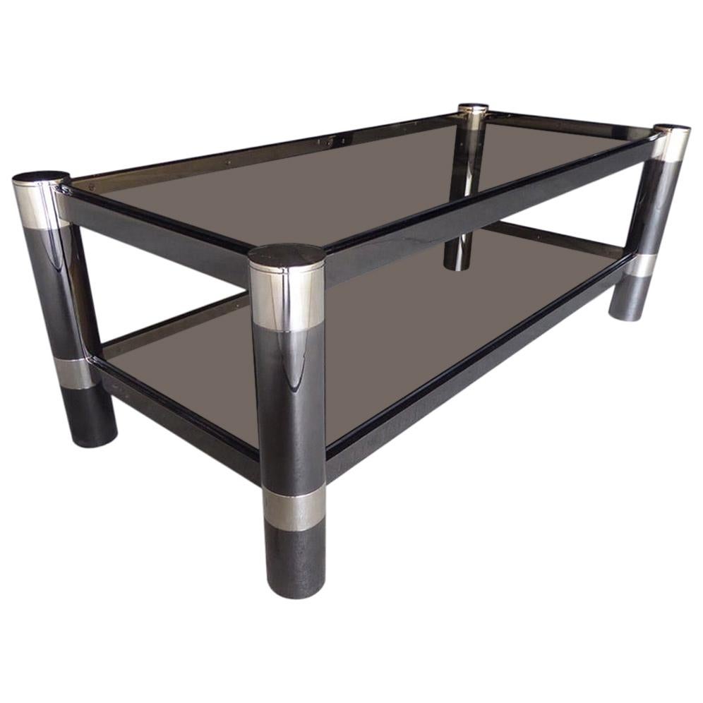 Gunmetal and Nickel-Plated Two-Tier Coffee Table by Karl Springer, circa 1970s For Sale