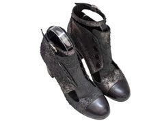 Gunmetal & Black Chanel Cap-Toe Distressed Cutout Booties