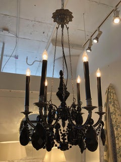 Gunmetal Bronze Louis XVI Black Crystal Chandelier