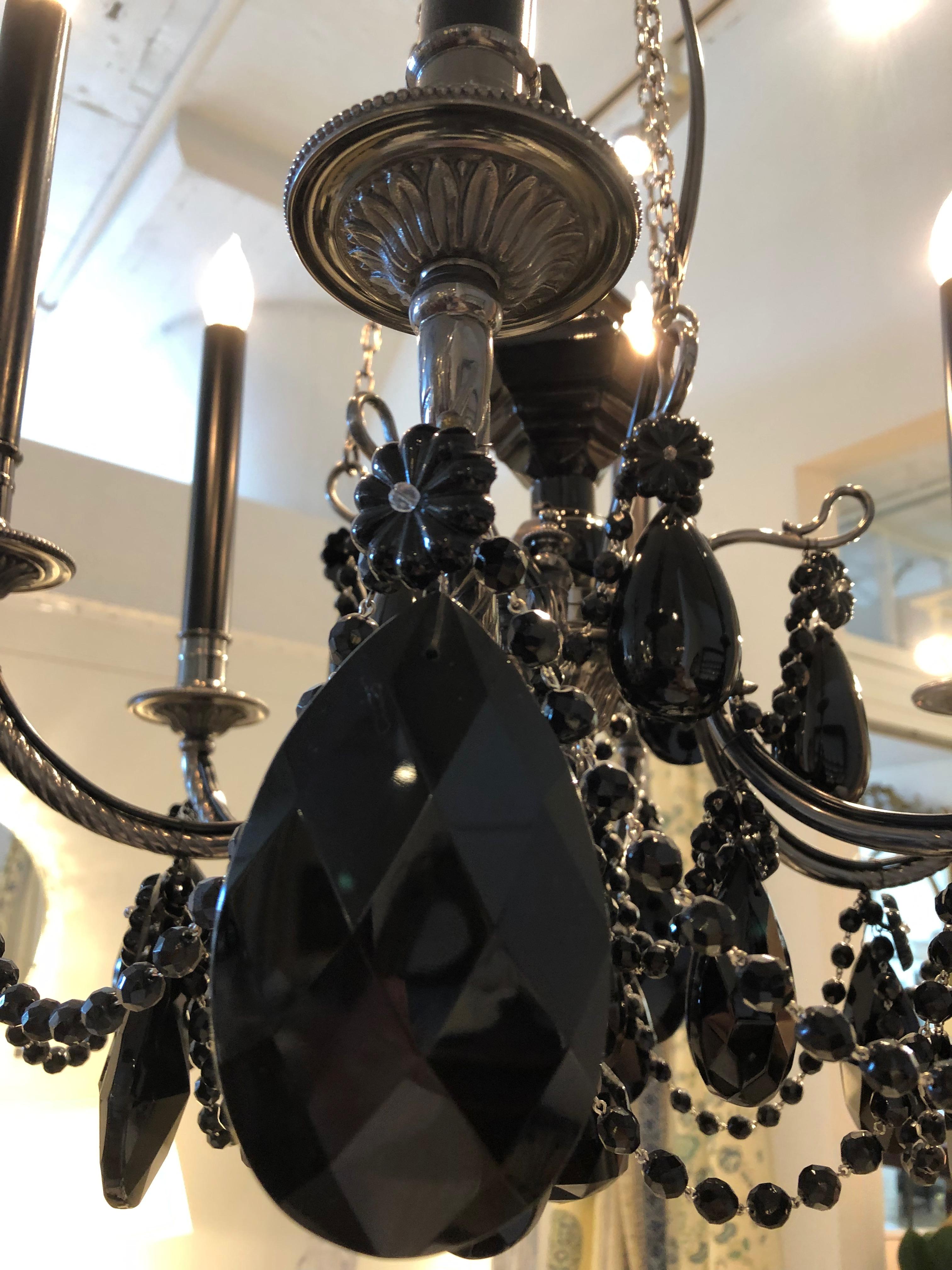 French Gunmetal Bronze Louis XVI Black Crystal Chandelier For Sale