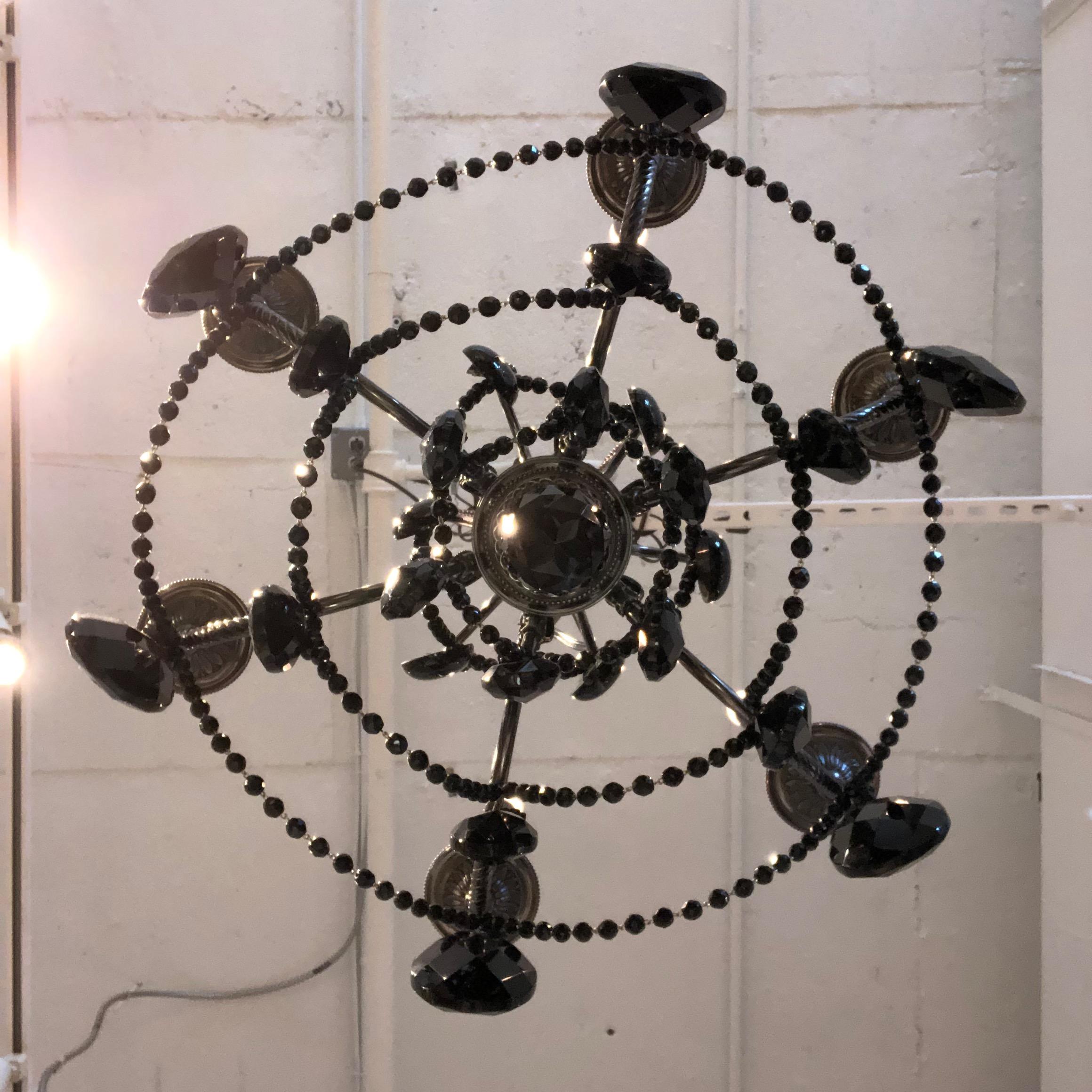 Gunmetal Bronze Louis XVI Black Crystal Chandelier For Sale 2