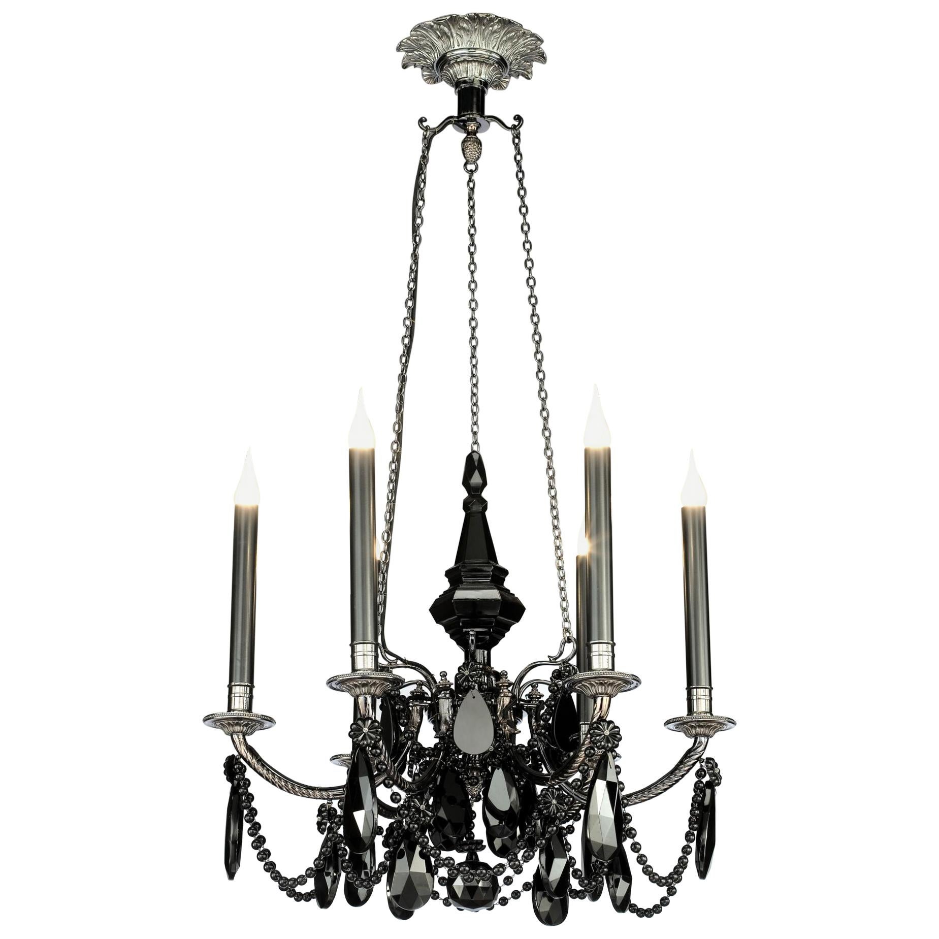 Gunmetal Bronze Louis XVI Black Crystal Chandelier For Sale