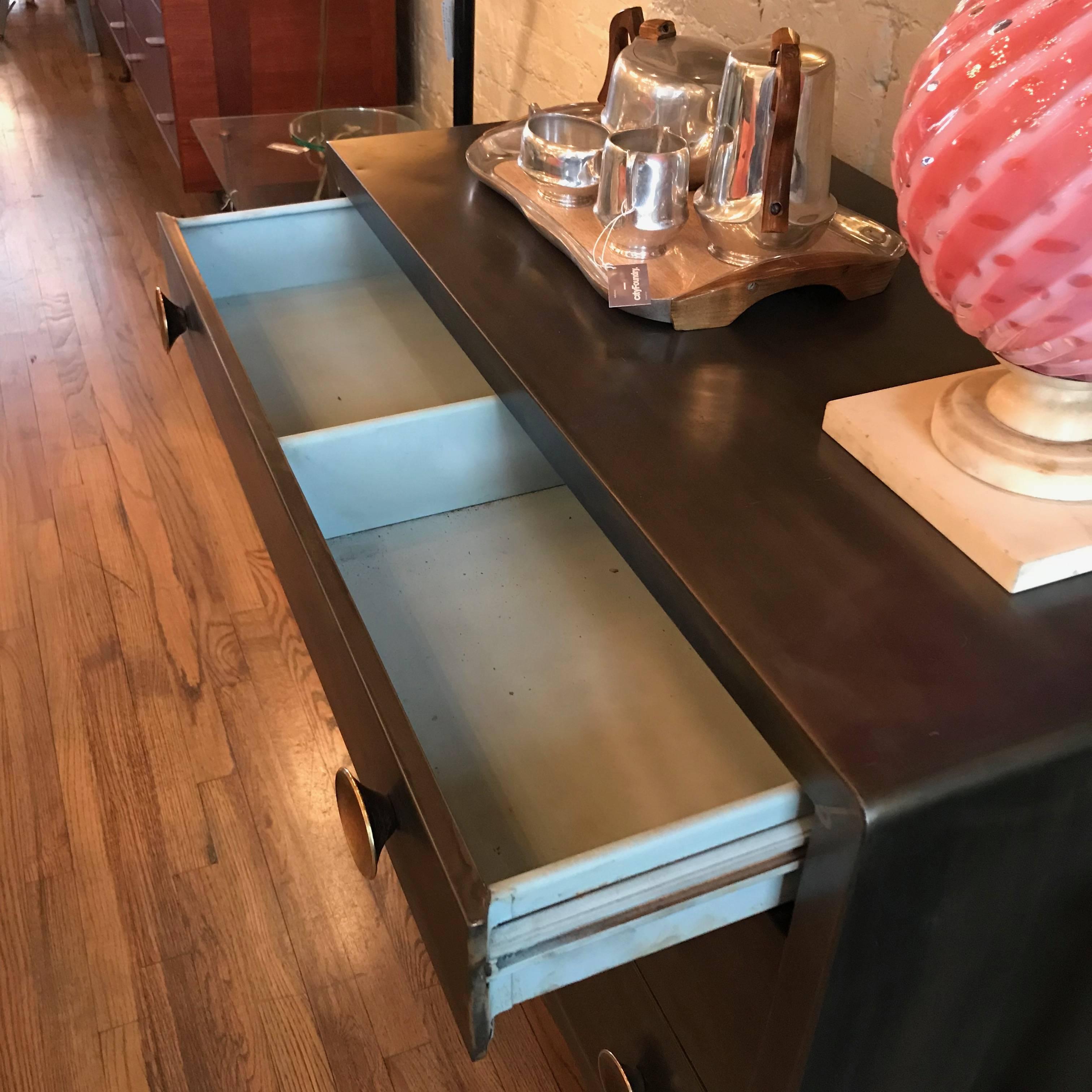 20th Century Gunmetal Brushed Steel Dresser by Norman Bel Geddes for Simmons