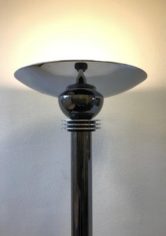 Gunmetal Chrome and Black Granite Torchiere Floor Lamp by Walter Prosper