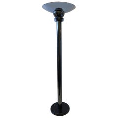 Gunmetal Chrome and Black Granite Torchiere Floor Lamp by Walter Prosper