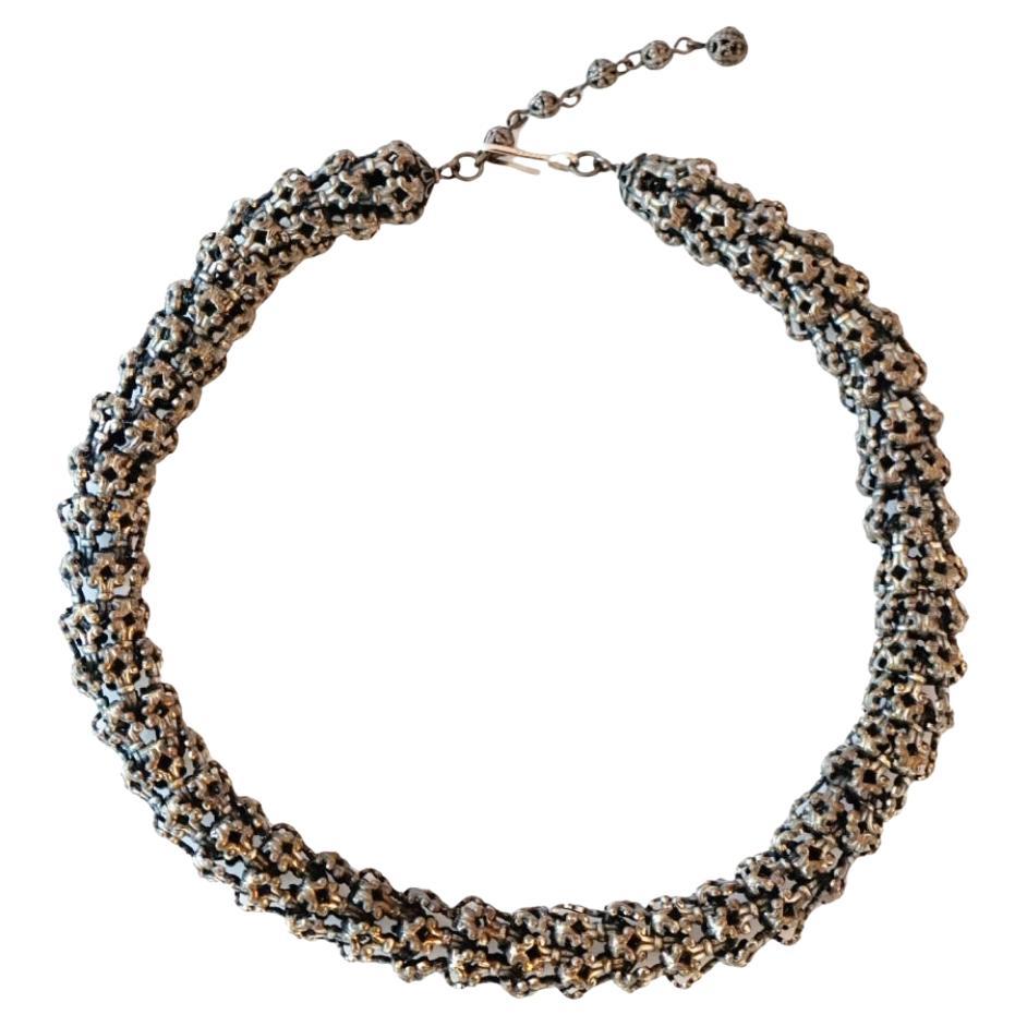 Gunmetal Filigree Rope Chain Choker Necklace By Napier, 1950s For Sale