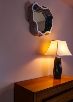 Mid-Century Modern Gunmetal Glazed Ceramic Lamp, Attributed to Jouve