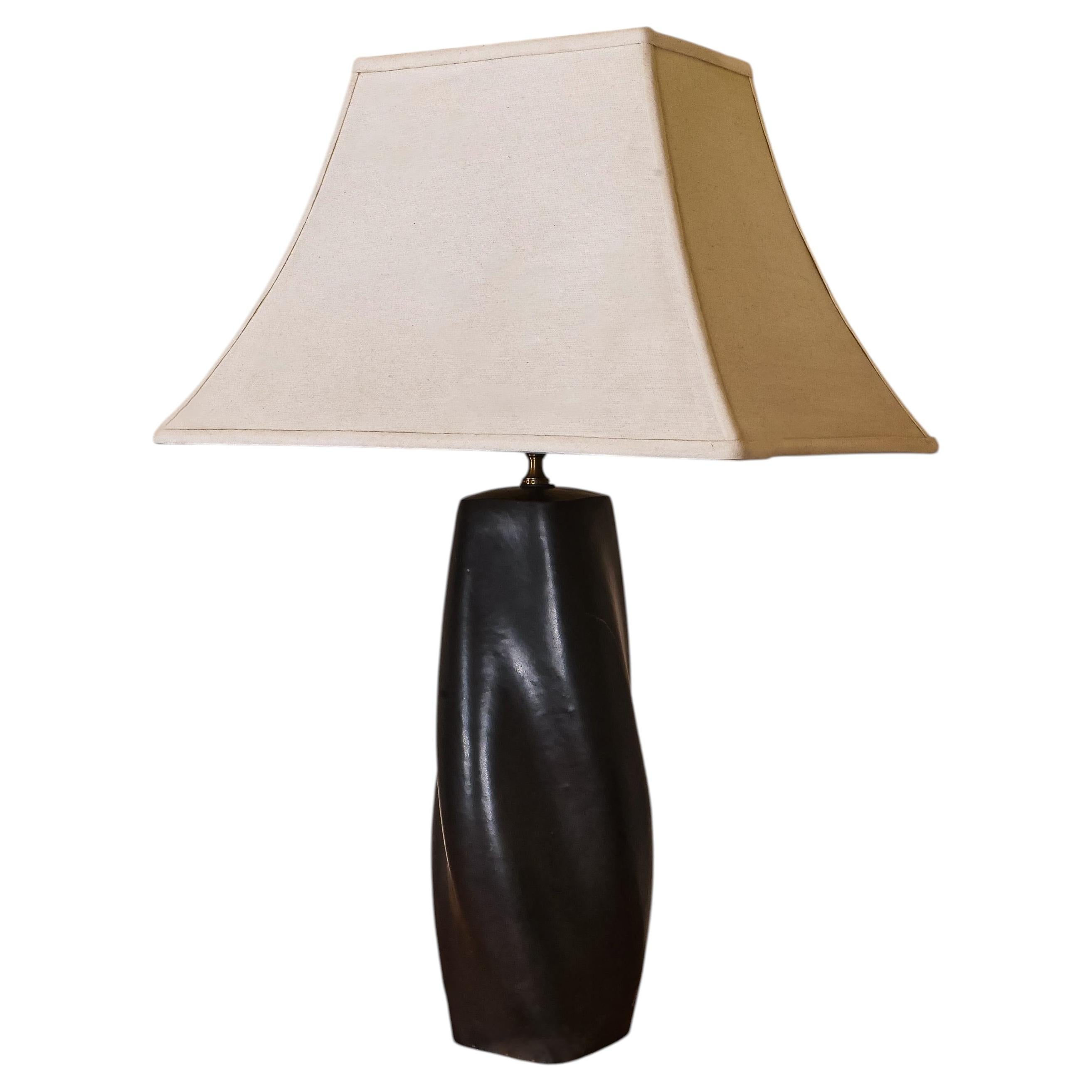 French Gunmetal Glazed Ceramic Lamp, Attributed to Jouve