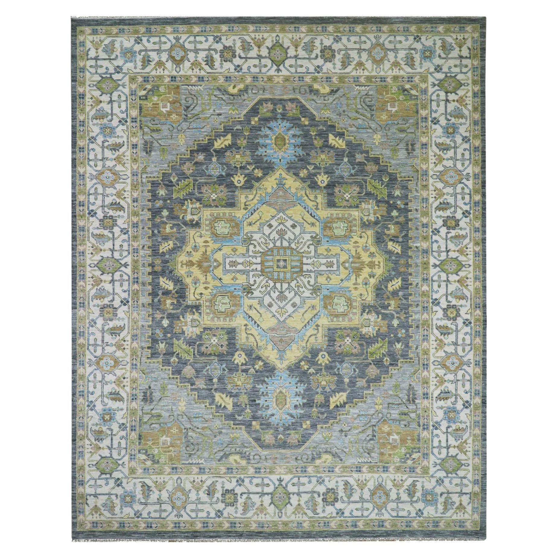 Gunmetal Gray Oushak Design 100% Wool Hand Knotted Oversized Rug 11'10" x 14'9"