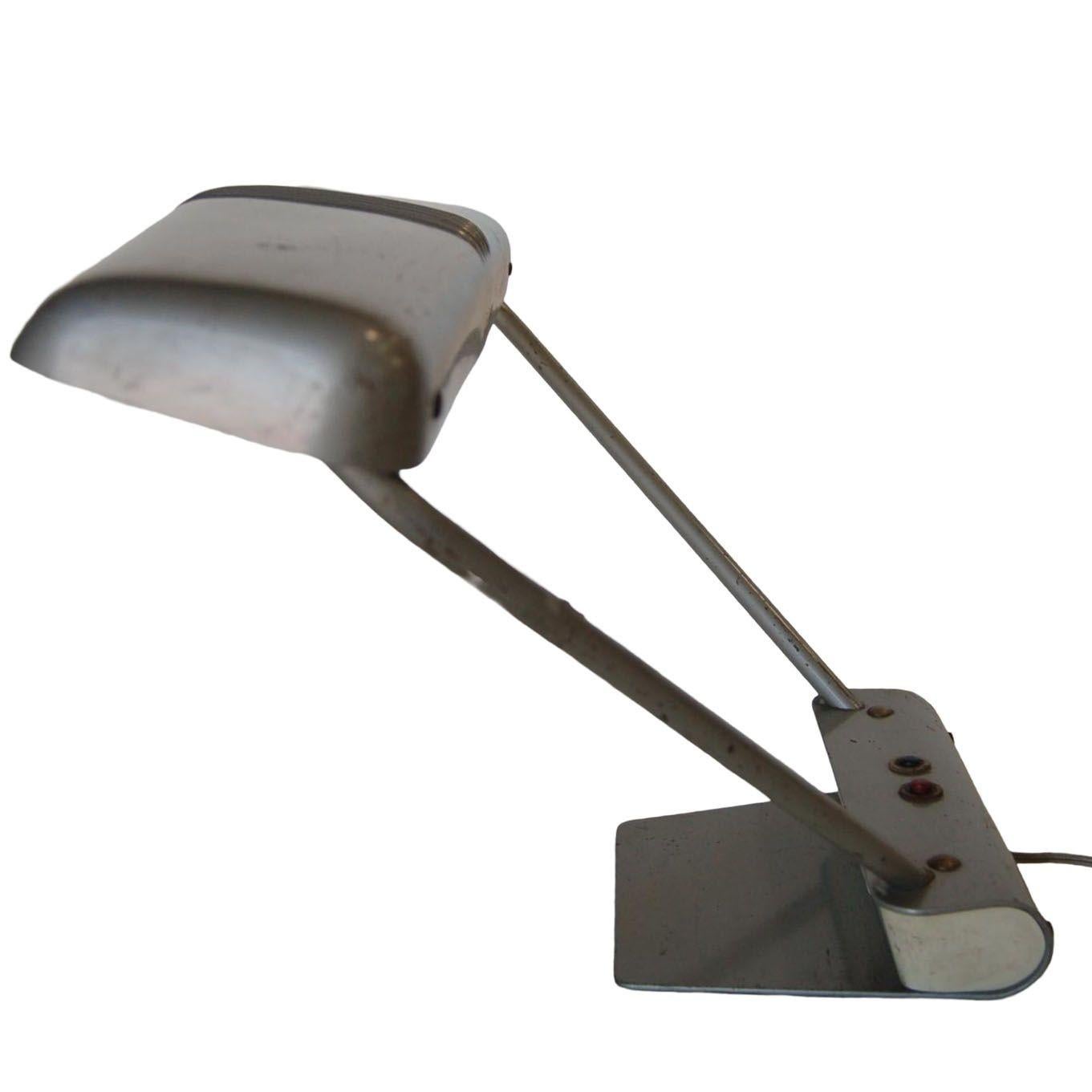 American Gunmetal Grey Machine Age Tanker Fluorescent Desk Lamp For Sale