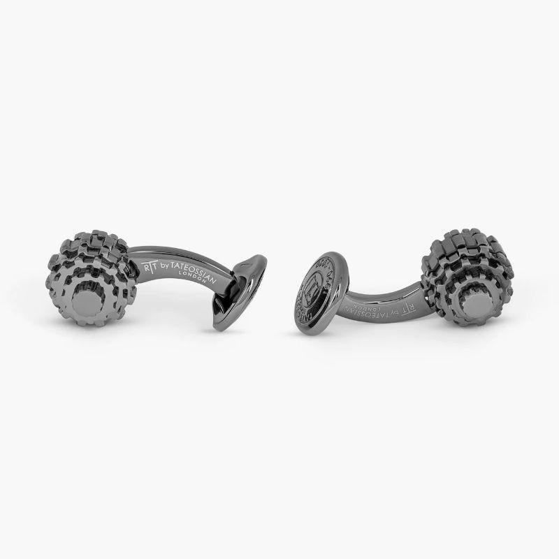 Gunmetal Stainless Steel Sphere Gear Cufflinks

Combining the modern chic of our watch gear components with the novelty of the moving cufflinks, each cufflink recreates a classic sphere shape with a series of black rhodium plated base metal gears in