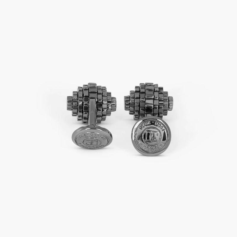 Gunmetal Stainless Steel Sphere Gear Cufflinks In New Condition For Sale In Fulham business exchange, London