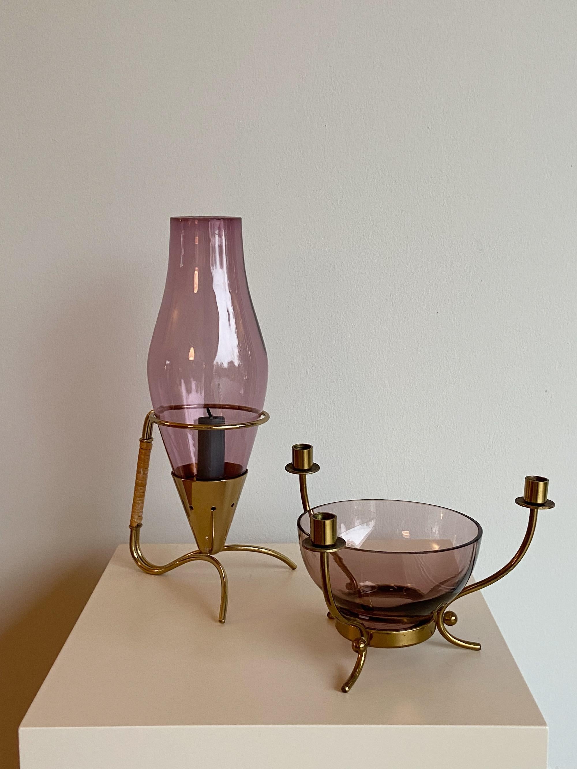 Gunnar Ander 1950s Ystad Metall Schweden Brass & Glass Candleholder 6