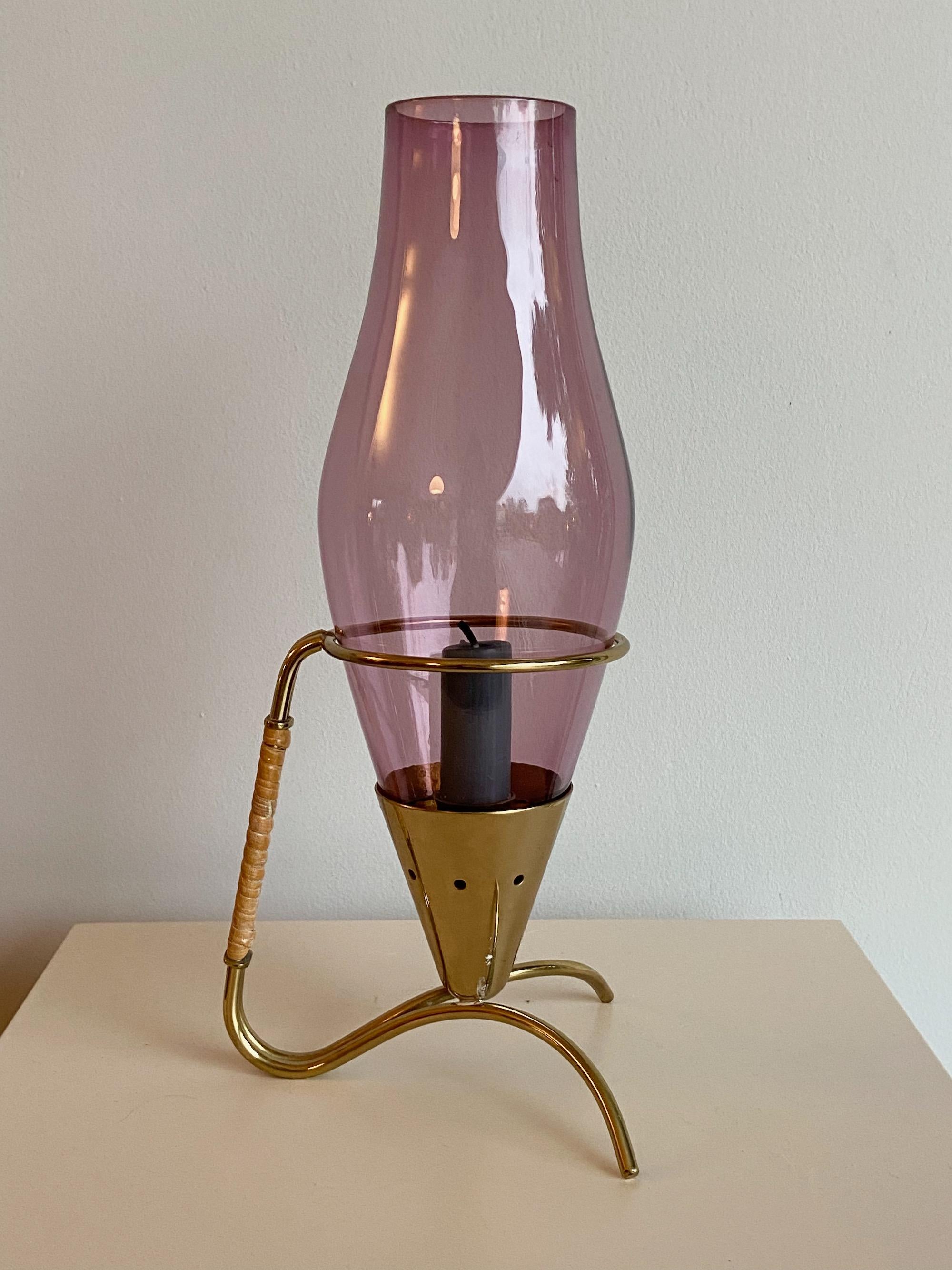 Scandinavian Modern Gunnar Ander 1950s Ystad Metall Schweden Brass & Glass Candleholder