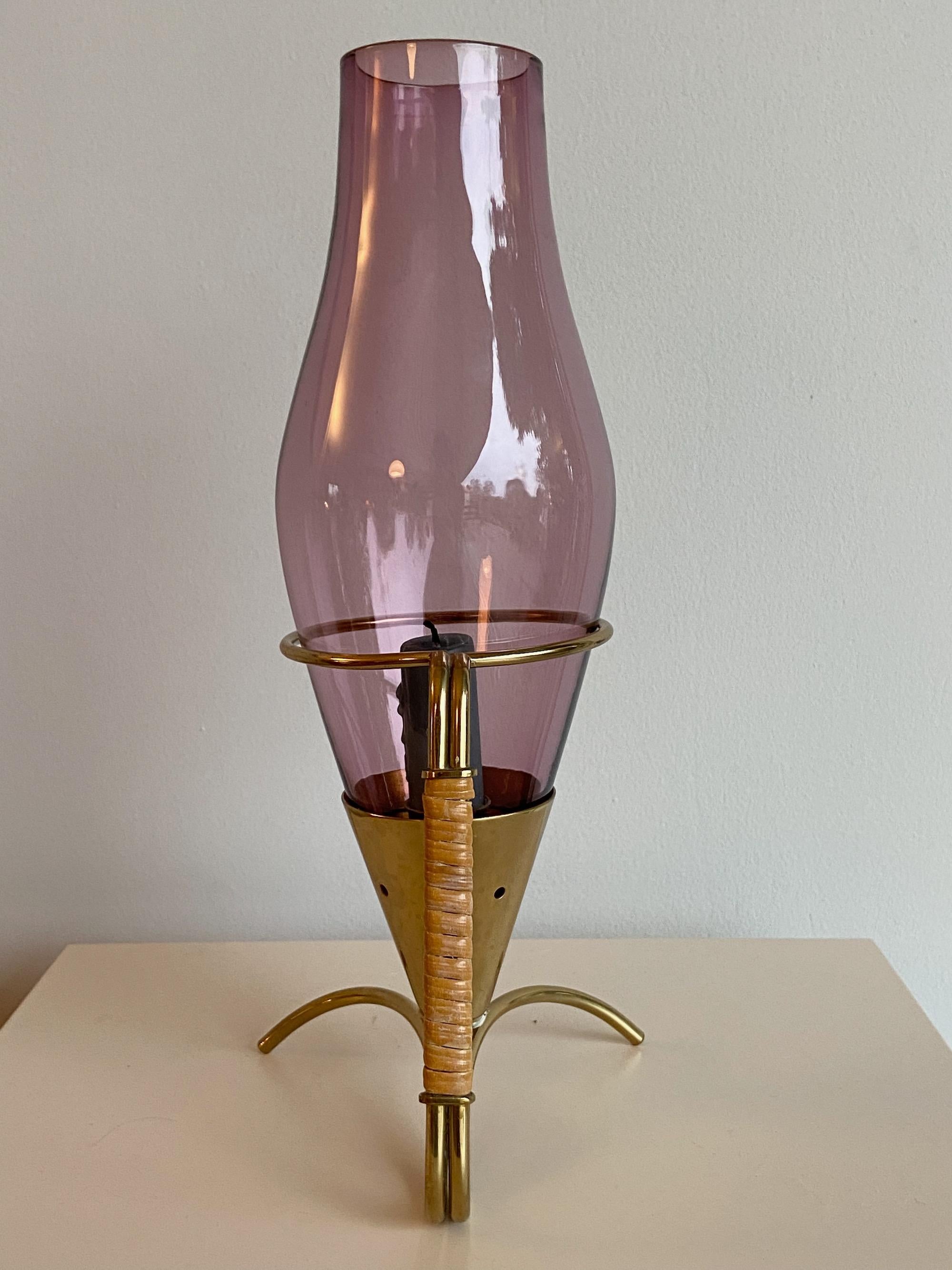 Swedish Gunnar Ander 1950s Ystad Metall Schweden Brass & Glass Candleholder