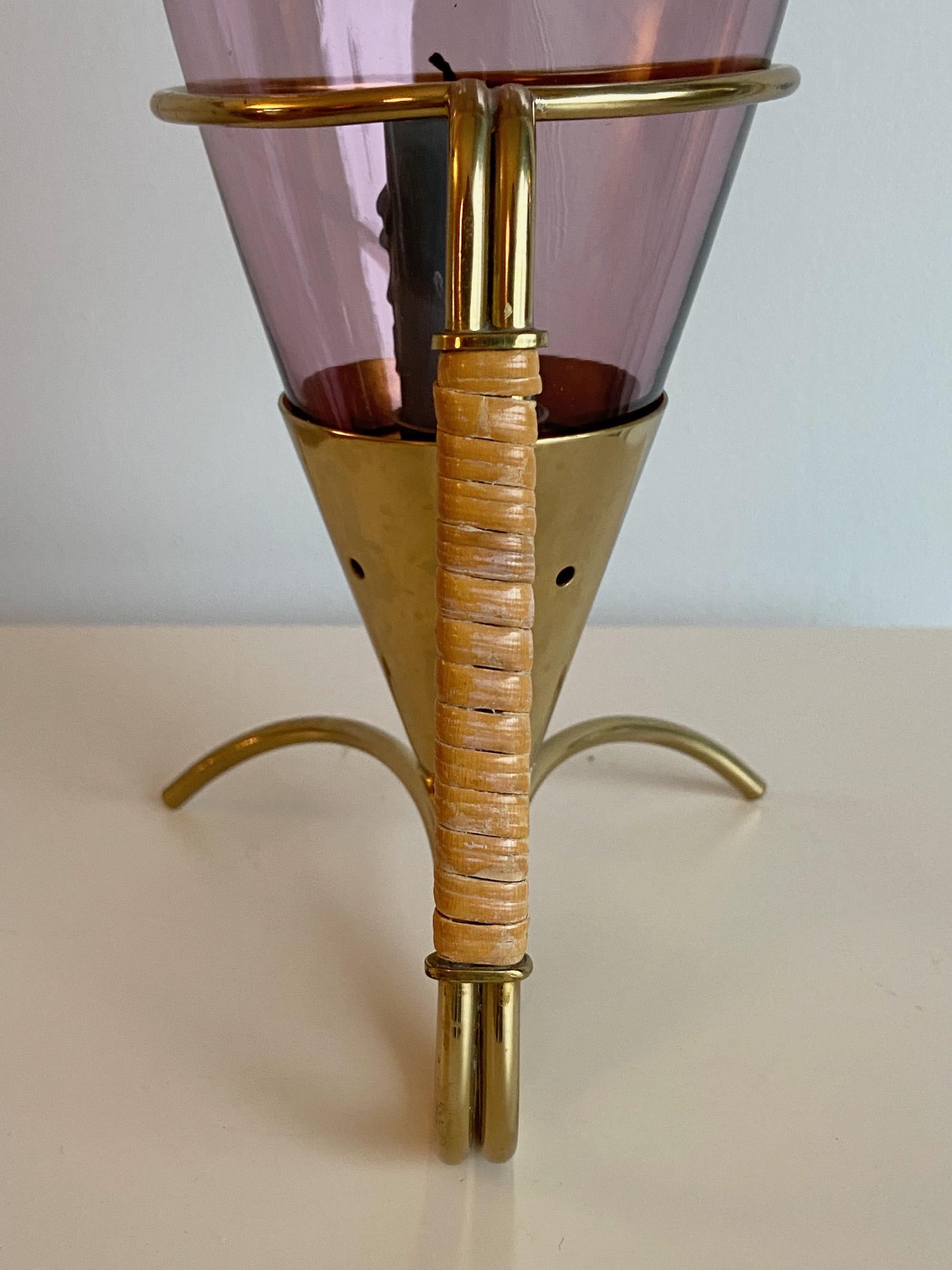 Gunnar Ander 1950s Ystad Metall Schweden Brass & Glass Candleholder In Good Condition In Krefeld, DE